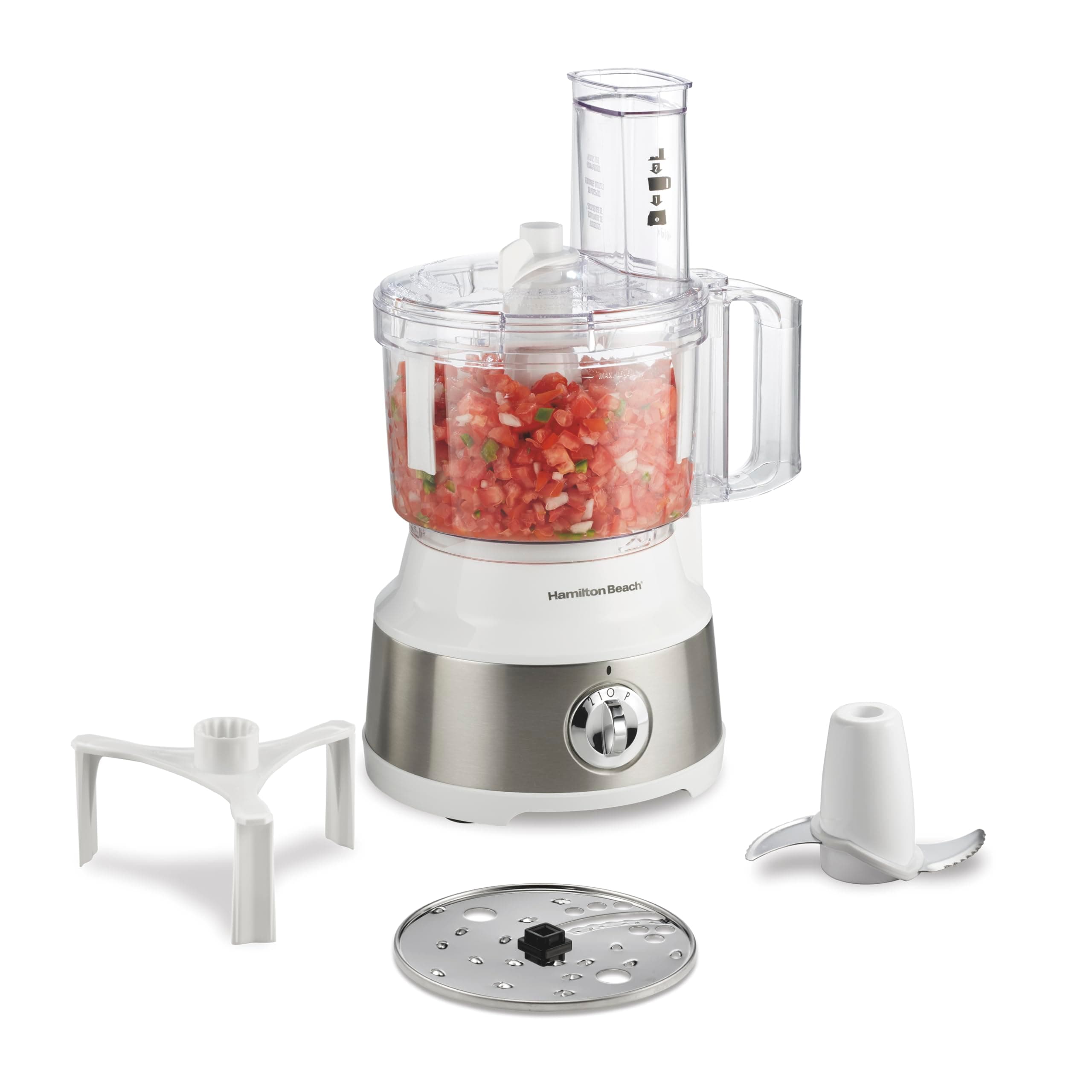 Hamilton Beach Food Processor & Vegetable Chopper for Slicing, Shredding, Mincing, and Puree, 10 Cups + Easy Clean Bowl Scraper, White and Stainless Steel (70733)