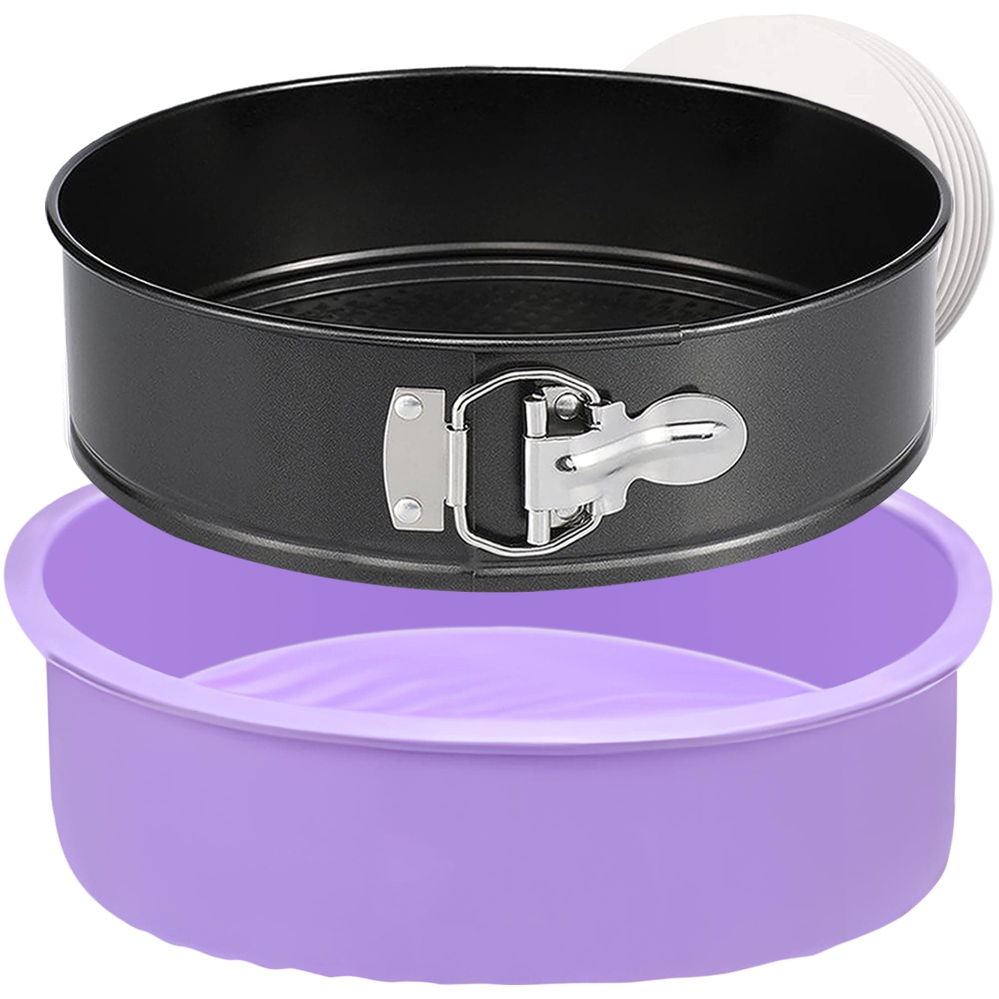 Springform Pan 9 Inch Nonstick Cheesecake Pan with Protector, Leakproof Spring Form Pan for Cheesecake, Round Cheese Cake Pans for Baking, 9 Inch Springform Cake Pan with 50Pcs Parchment Paper