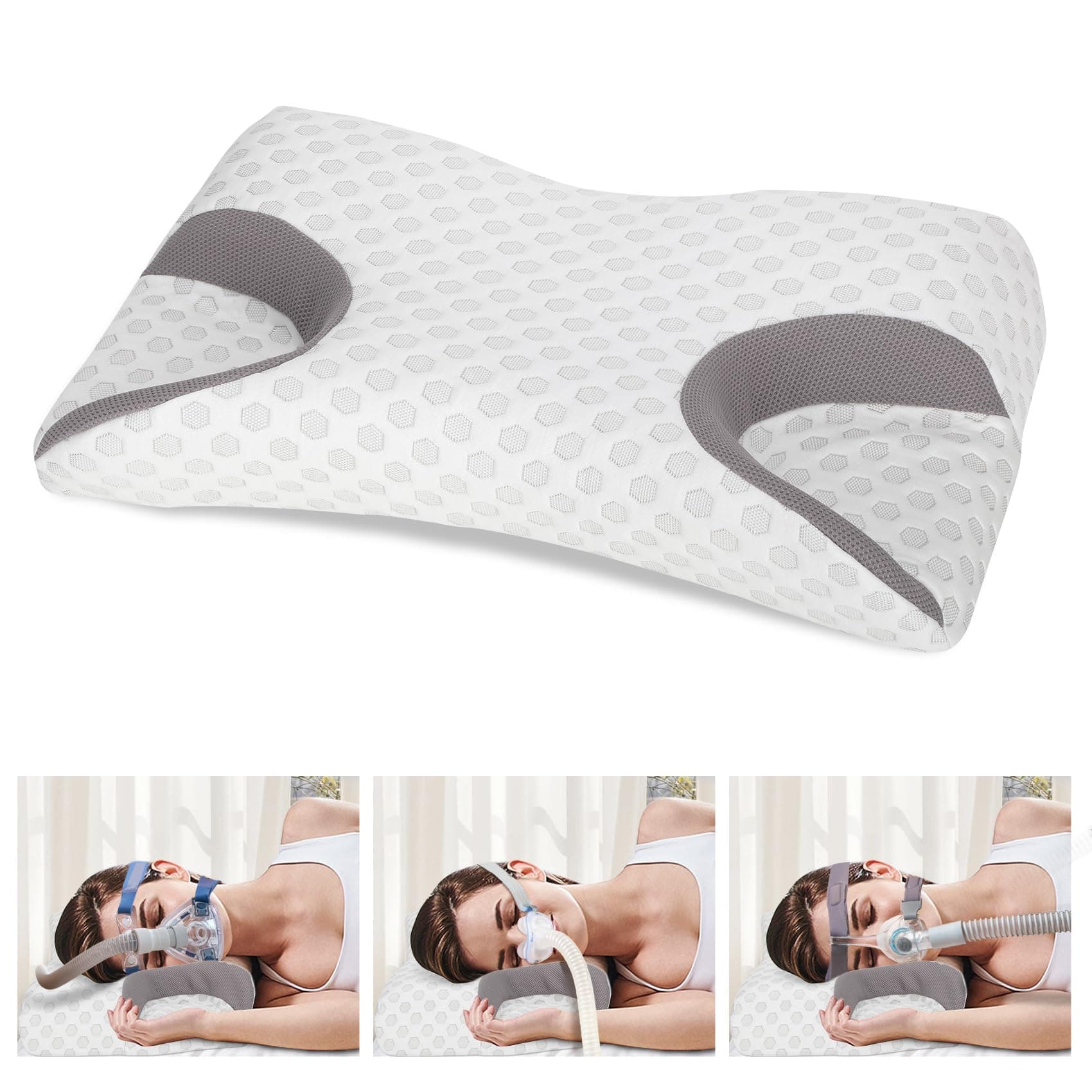 CPAP Pillow for Side Sleeping, Memory Foam Pillow Relief Neck Pain, Cervical Neck Pillow for All CPAP Masks Users to Reduce Air Leaks & Masks Pressure, Neck Support Pillows for Sleeping