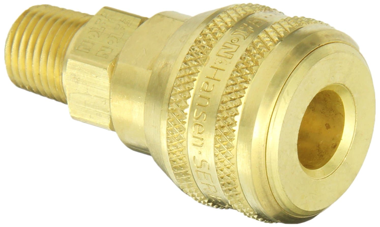 Eaton Hansen 3100SL Brass ISO-B Interchange Pin Lock Pneumatic Fitting, Sleeve Lock Socket with Valve, 1/4"-18 NPTF Male, 1/4" Port Size, 1/4" Body