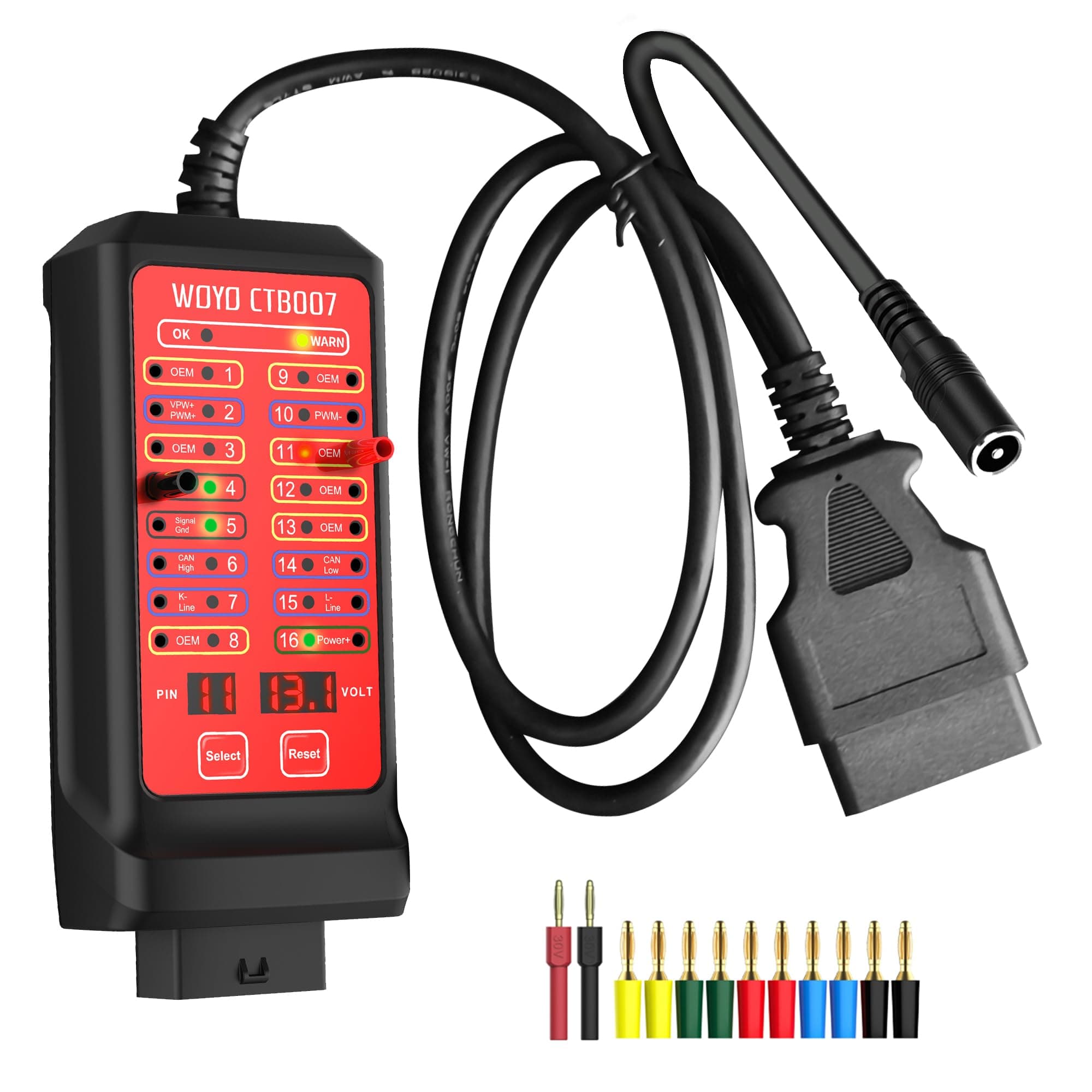 WOYO CTB007 CAN Test Box Pin Settings Diagnostic Tool OBD2 16Pin Breakout Box Communication Detection OBD II Protocol Detector Data Line Signal Auto ECU Diagnosis Scanner Maintenance Programming