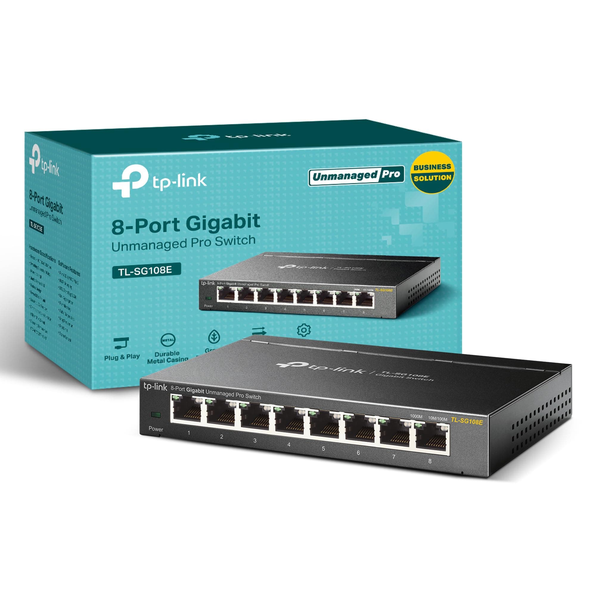 TP-Link 8 Port Gigabit Switch | Easy Smart Managed | Plug & Play | Desktop/Wall-Mount | Sturdy Metal w/Shielded Ports | Support QoS, Vlan, IGMP and LAG (TL-SG108E)