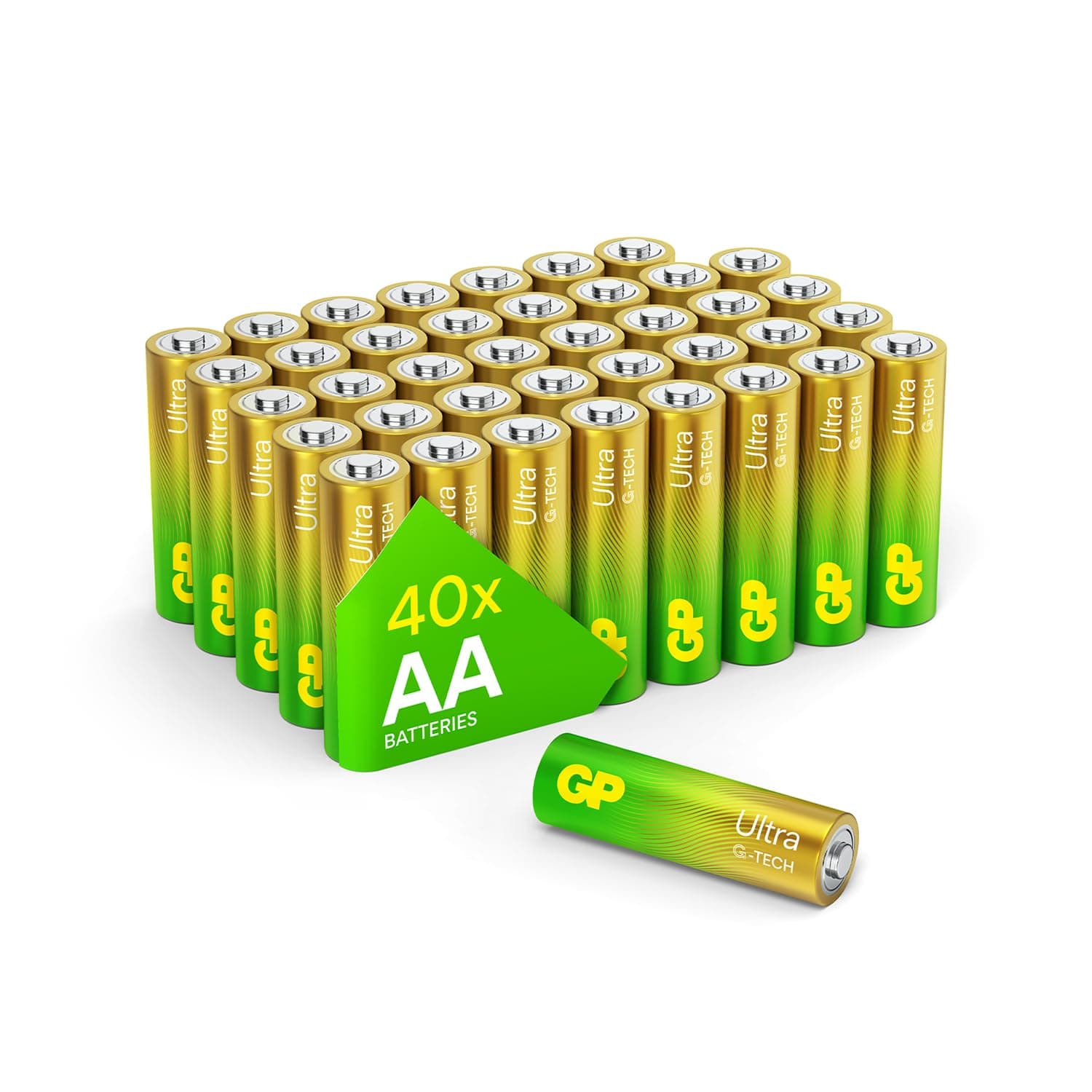GP Ultra AA Batteries 40 Pack – 1.5V Alkaline Double A Batteries – 10-Year Shelf Life – Reliable Power for Toys, Remotes, Clocks & Devices – Ideal Battery Pack for High-Drain Household Electronics