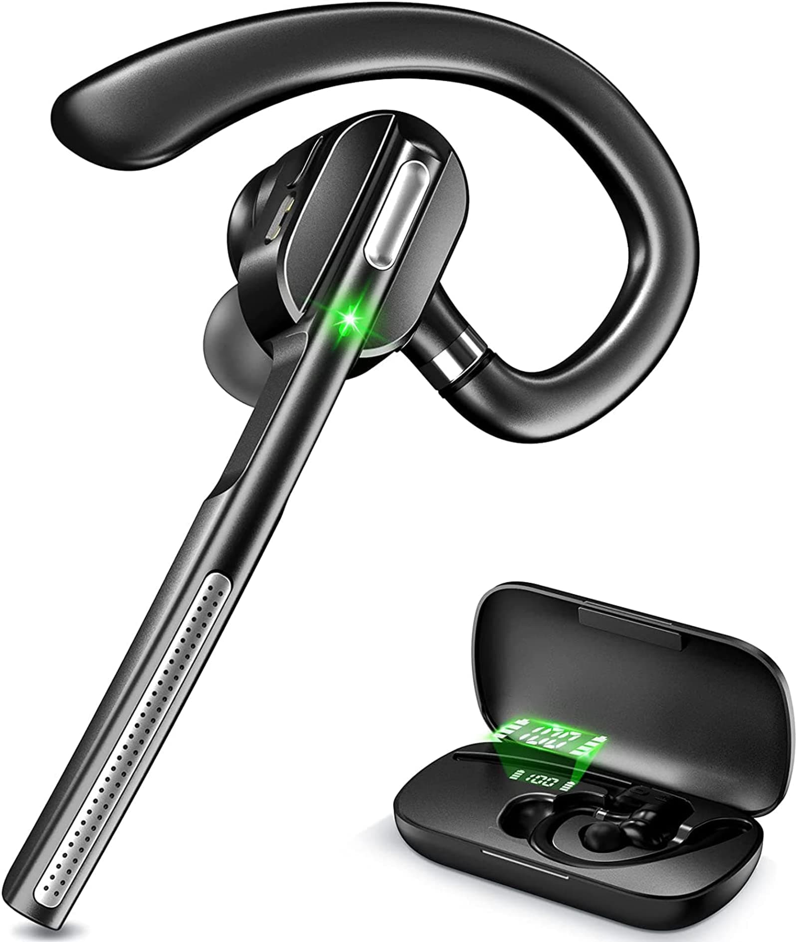 Bluetooth Headset V5.1,Wireless Headset With Battery Display Charging Case,Bluetooth Earpiece With Noise Canceling Mic For Driving,Office And Business,For Cell Phone And Pc-In Ear