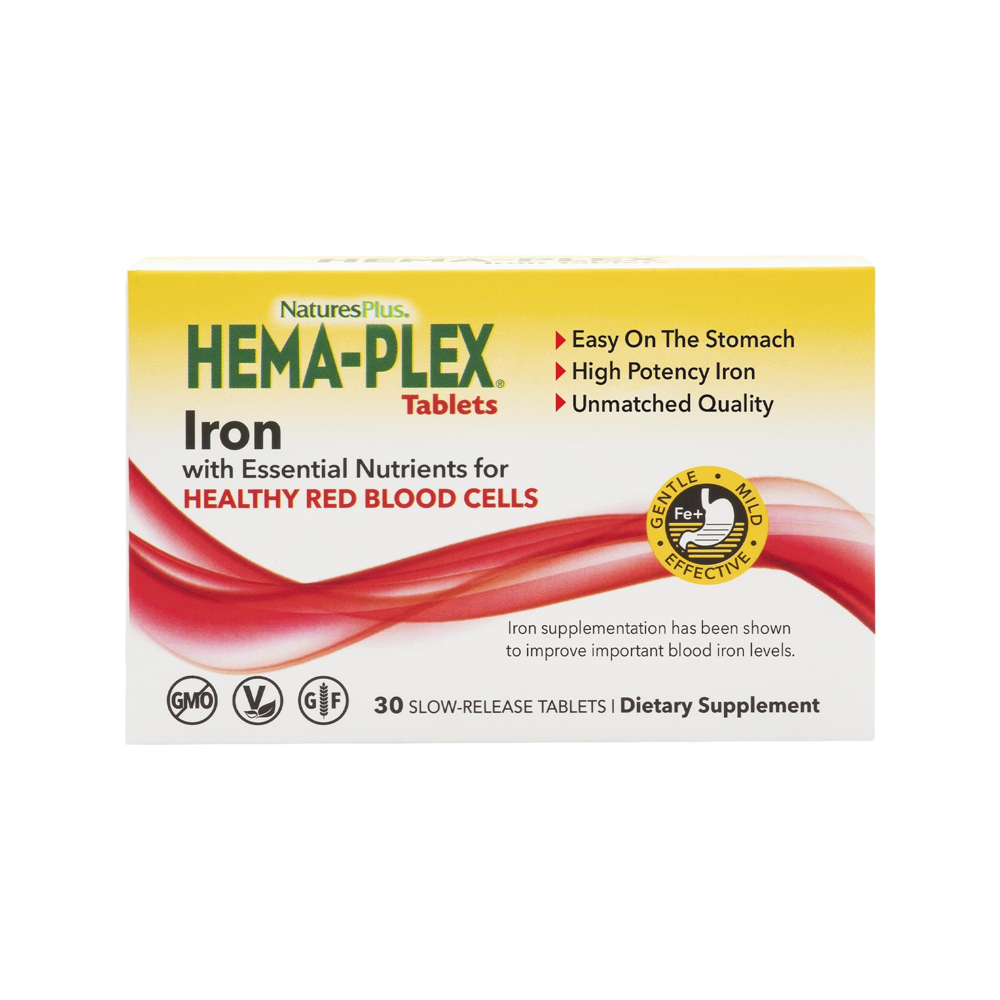 Hema-Plex Iron - 30 Slow-Release Tablets - 85 mg Chelated Iron - Total Blood Health - with Vitamin C & Bioflavonoids - Non GMO, Vegetarian & Gluten Free - 30 Servings