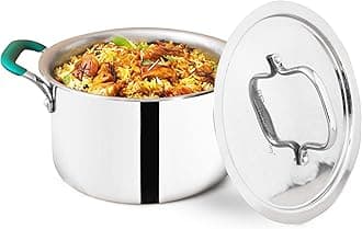 The Indus Valley Triply Stainless Steel Stock Pot/Biryani Pot/Handi/Dutch Oven with Steel Lid | Medium 21.6cm/8.5 inch, 3Ltr, 1.4kg | Induction friendly | Nonstick 3-Layer Body, 100% Pure & Toxin-free