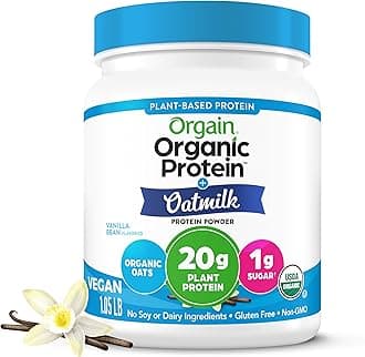 Organic Vegan Protein Powder + Oat Milk, Vanilla Bean - 20g Plant Based Protein, Gluten Free, No Dairy, Soy or Lactose Ingredients, Low Sugar, Non-GMO, Kosher, For Shakes & Smoothies - 1.05lb