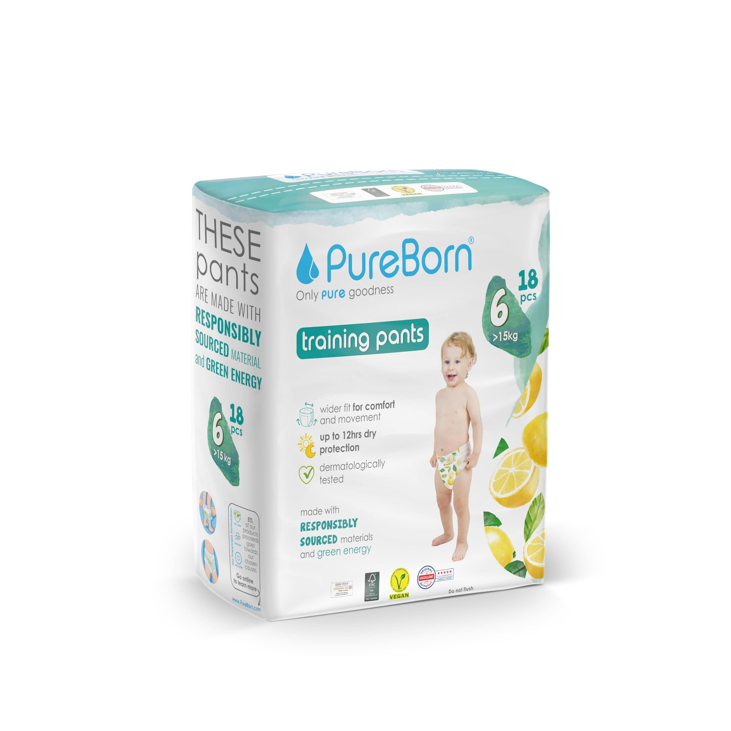 Pureborn Pull-Up Diaper Pants for Babies - XL Size 6Y (15+ kg) - 18 Count (Pack of 1)|Ultra-Soft, 12-Hour Dry Protection, Eco-Friendly, Vegan & Dermatologically Tested