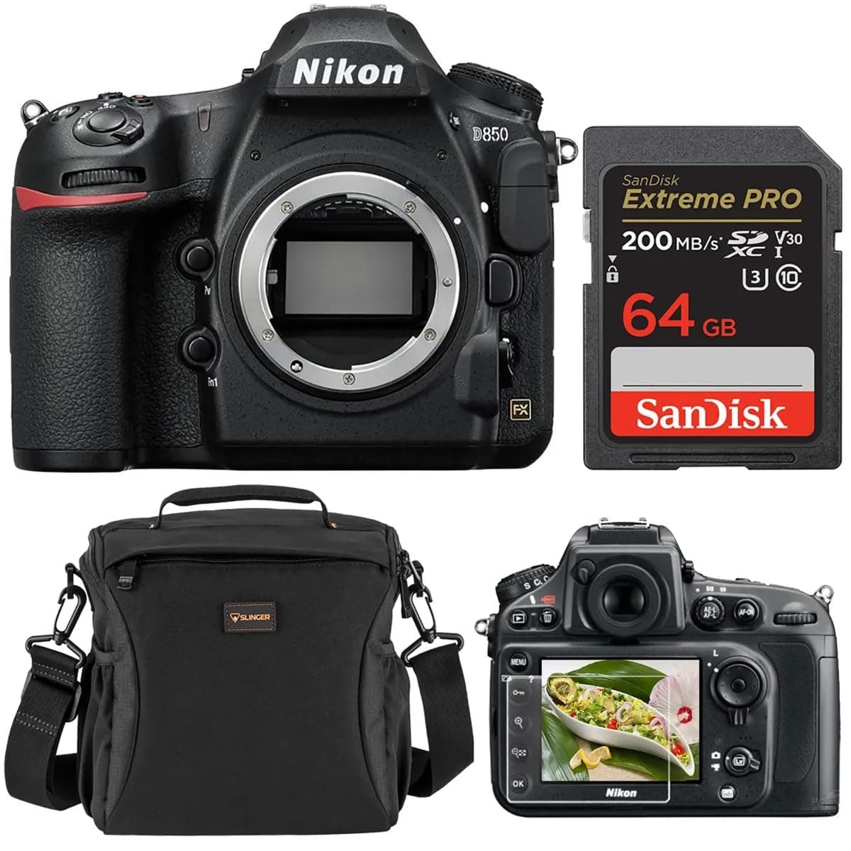 D850 DSLR Camera, with 64GB Memory Card, Slinger Shoulder Bag, Screen Protector Nikon 1 Year Warranty