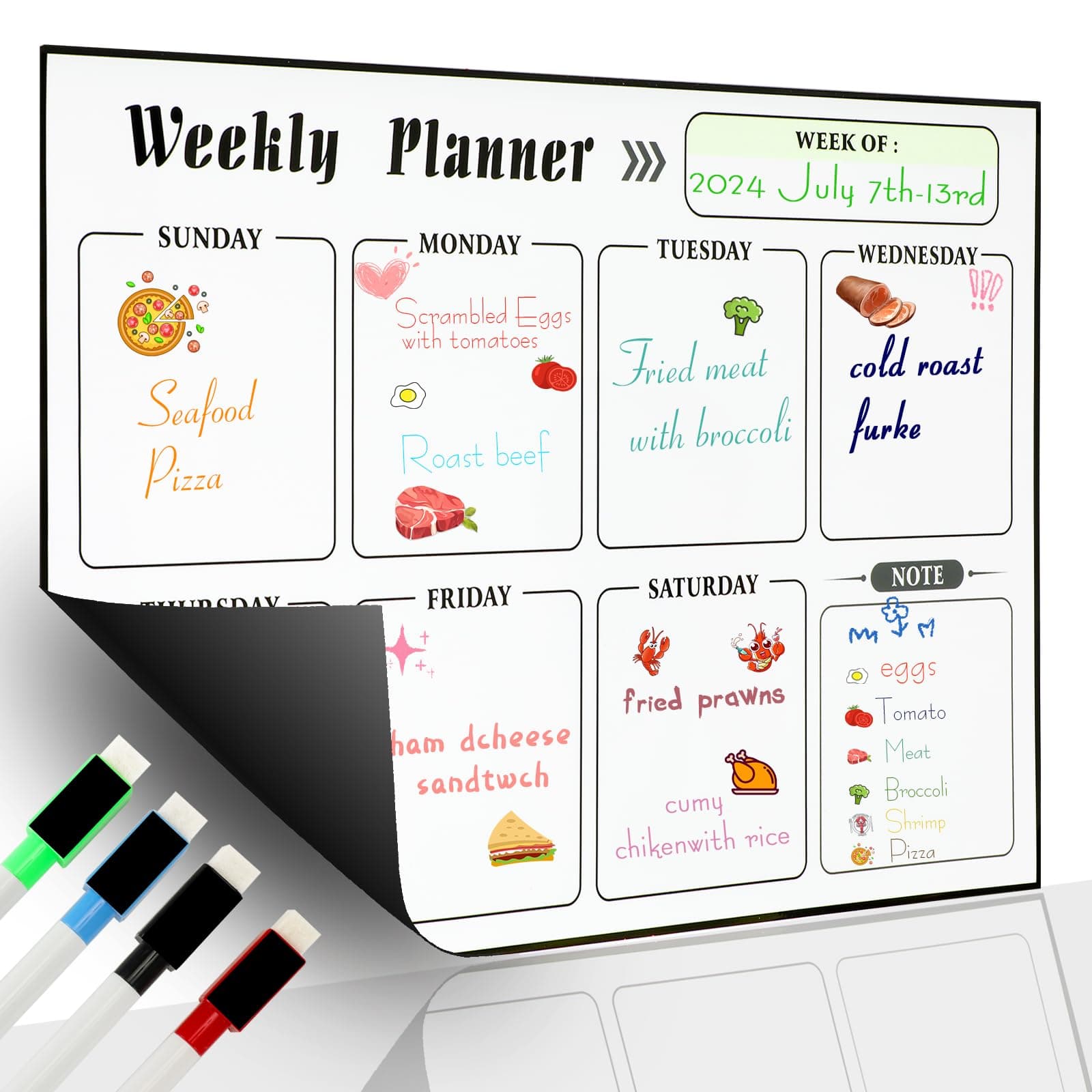Meal Planner Magnetic Menu Board for Kitchen Fridge Planning Board Meal Planner for Fridge Weekly Meal Planner Dry Erase Calendar for Fridge Magnetic Calendar Fridge Calendar Magnet