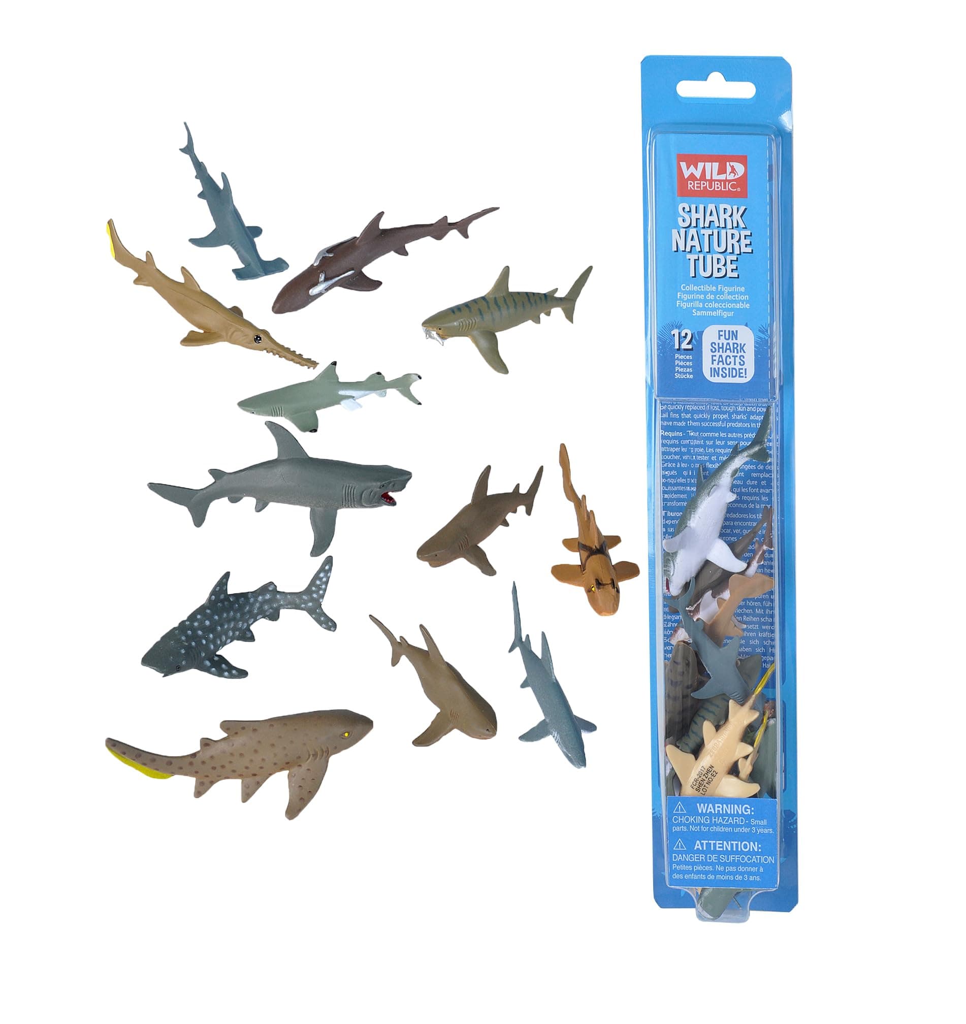 Wild Republic Shark Toys Nature Tube, 12- Pieces