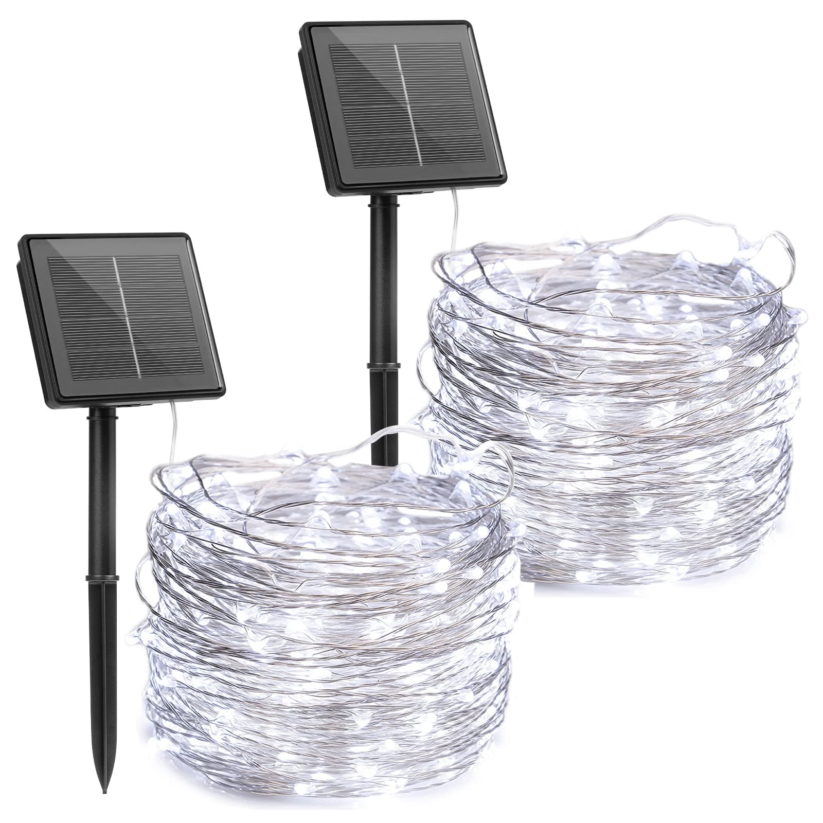 Brightown Outdoor Solar String Lights, 2 Pack 33 Feet 100 Led Solar Powered Fairy Lights with 8 Modes Waterproof Decoration Copper Wire Light for Patio Yard Trees Christmas Wedding Party (Pure White)