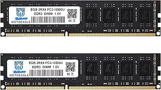 [DDR3 16GB RAM] 16GB KIT (2x8GB) DDR3 1600MHz PC3-12800U Non ECC Unbuffered 1.5V 2Rx8 Dual Rank 240 Pin UDIMM Desktop Memory RAM Module Upgrade