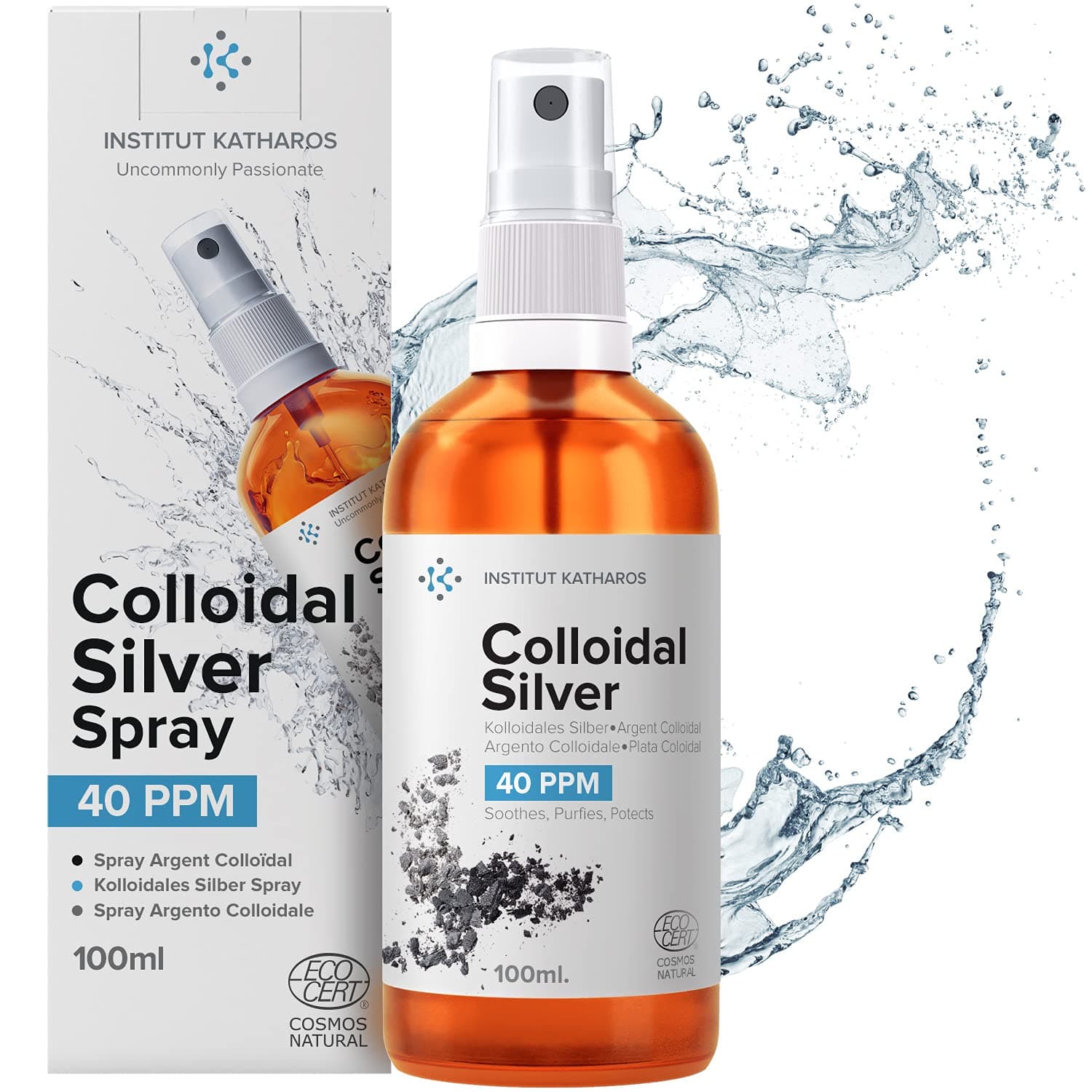 Colloidal Silver Spray 100mL ● 40 PPM ● Superior Concentration, Smaller Particles, Better Results ● Ecocert Cosmos Natural Certified ● Institut Katharos