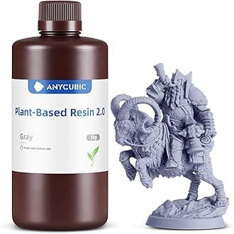 ANYCUBIC 3D Printer Resin with Low Odor and Safety, 405nm UV Plant-Based Rapid Resin 2.0 with High Precision and Quick Curing for LCD 3D Printing (Grey, 1000g)