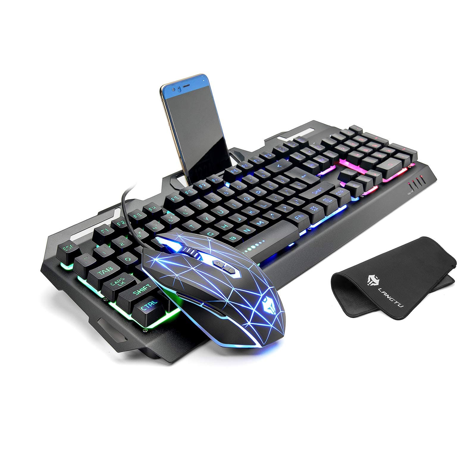Gaming Keyboard and Mouse Combo Mouse pad aluminum keyboard,LANGTU Gaming Mouse and Keyboard,Wired Keyboard with Colorful Lights and Mouse with 7 Adjustable DPI for Gaming for PC/laptop/MAC/win7/win8/
