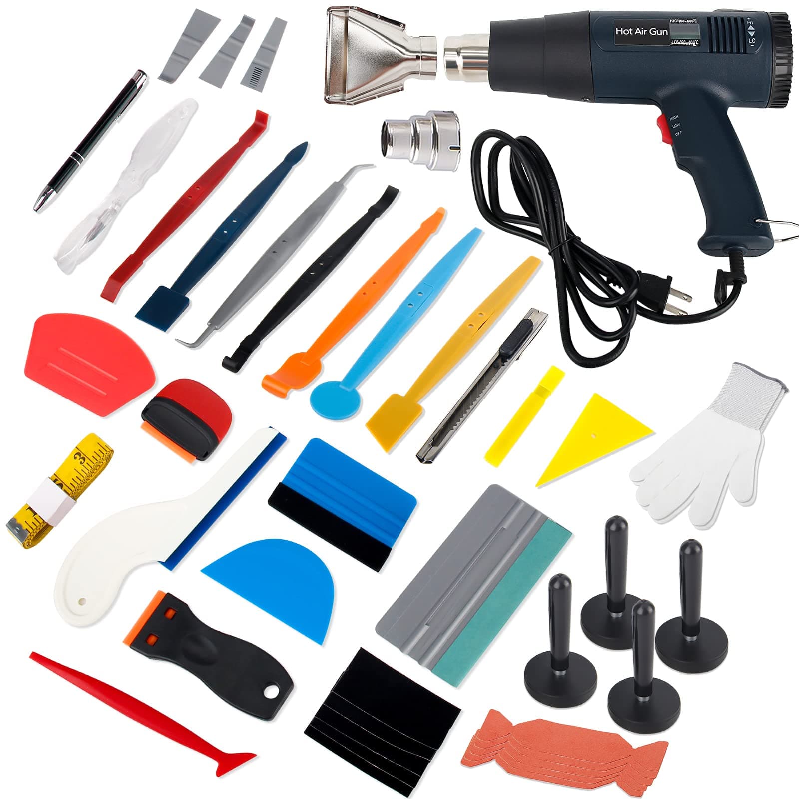 Vinyl Wrap Tool Kit Window Tint Kits for Car Wrapping Installation, Include Heat Gun, Vinyl Squeegee,Micro Wrap Stick Squeegee, Film Cutter, Magnet Holder, Plastic Scraper