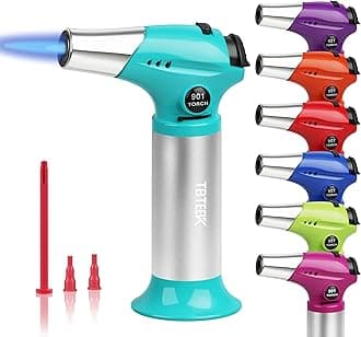 TBTEEK Butane Torch T901, Kitchen Torch Cooking Torch with Safety Lock & Adjustable Flame for Cooking, BBQ, Baking, Brulee, Creme, DIY Soldering(Butane Not Included), Aqua