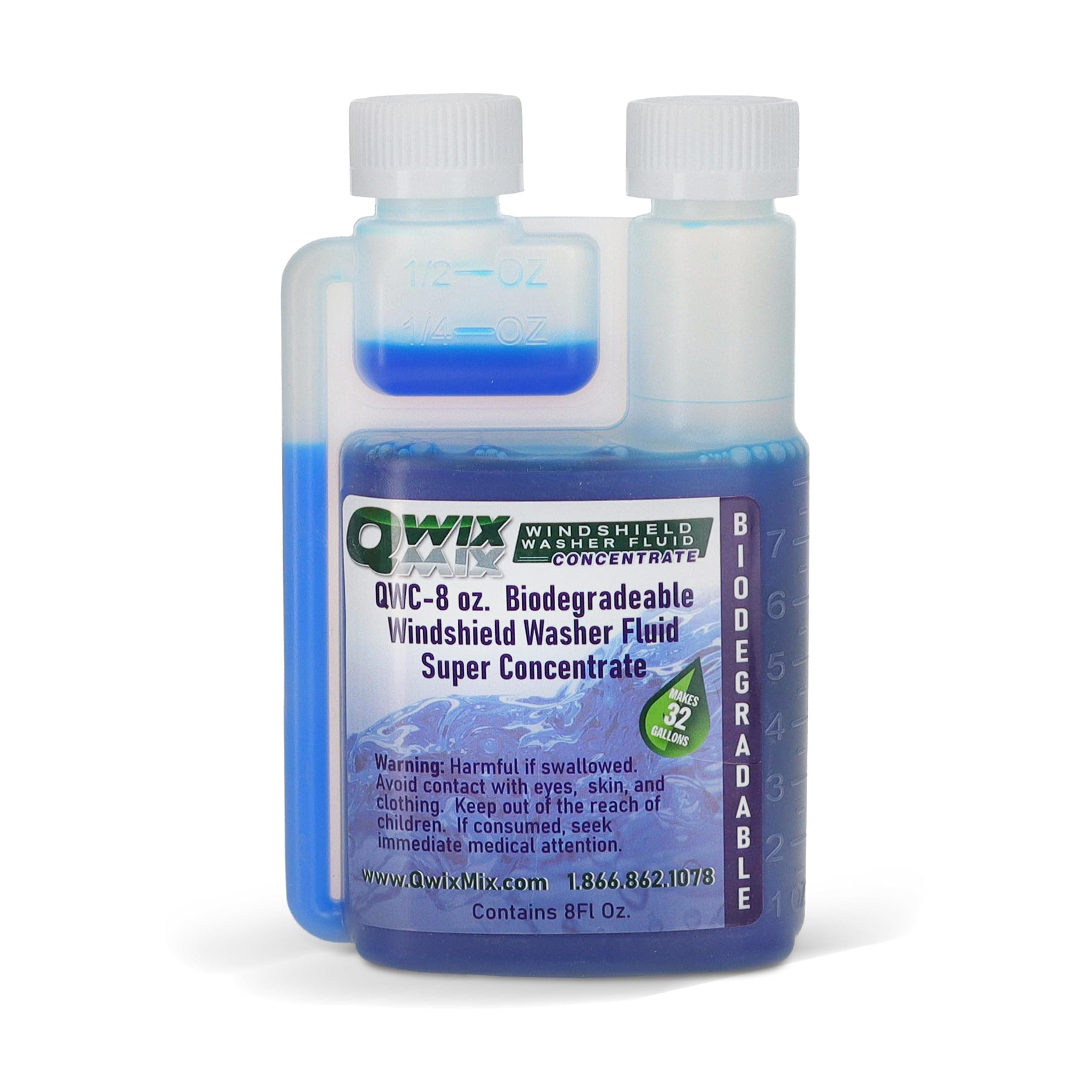 Qwix Mix Windshield Washer Fluid Concentrate, 1 Bottle Makes 32 Gallons, 1/4 oz. Makes 1 Gallon 100% Biodegradable