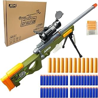 AGM MASTECH AWM Shell-Throwing Blaster Set, 40 Official Foam Darts, 12 Shells, 2 Magazines. Fun Playset for Boys Girl, Kids, and Adults (Green)