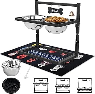SHAINFUN Elevated Dog Bowls with Slow Feeder & Spillproof Mat, Raised Dog Bowl Stand with 2 Stainless Steel Food Water Bowls, Adjustable Height Stand for Large Medium Breeds