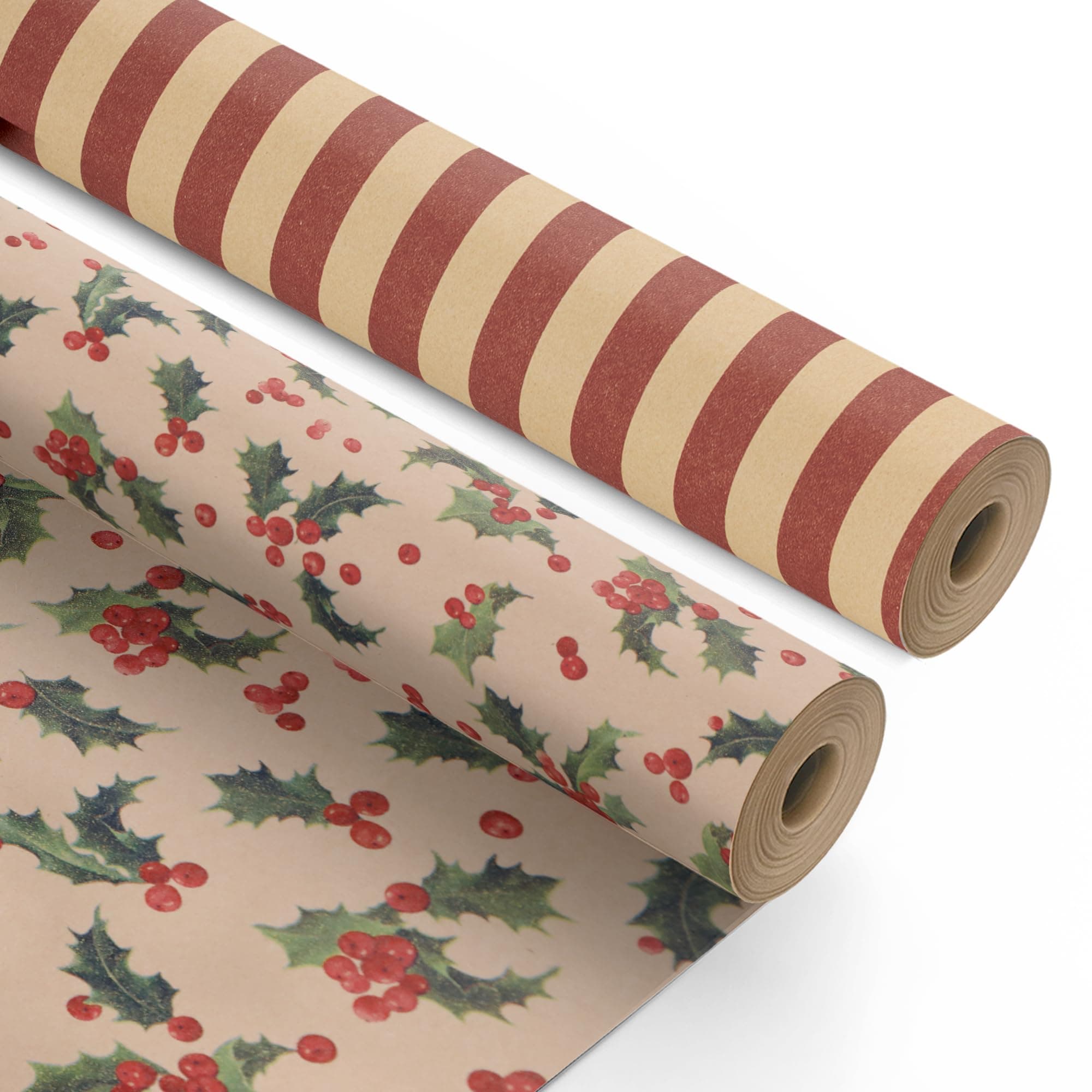 Christmas Wrapping Paper Rolls – 2 Pack Thick Paper Sheets 44.5cm x 25m – Kraft Xmas Gift Wrap – Festive Eco Friendly Wrapping Papers for Christmas Gifts–Arts and Crafts–50m Total