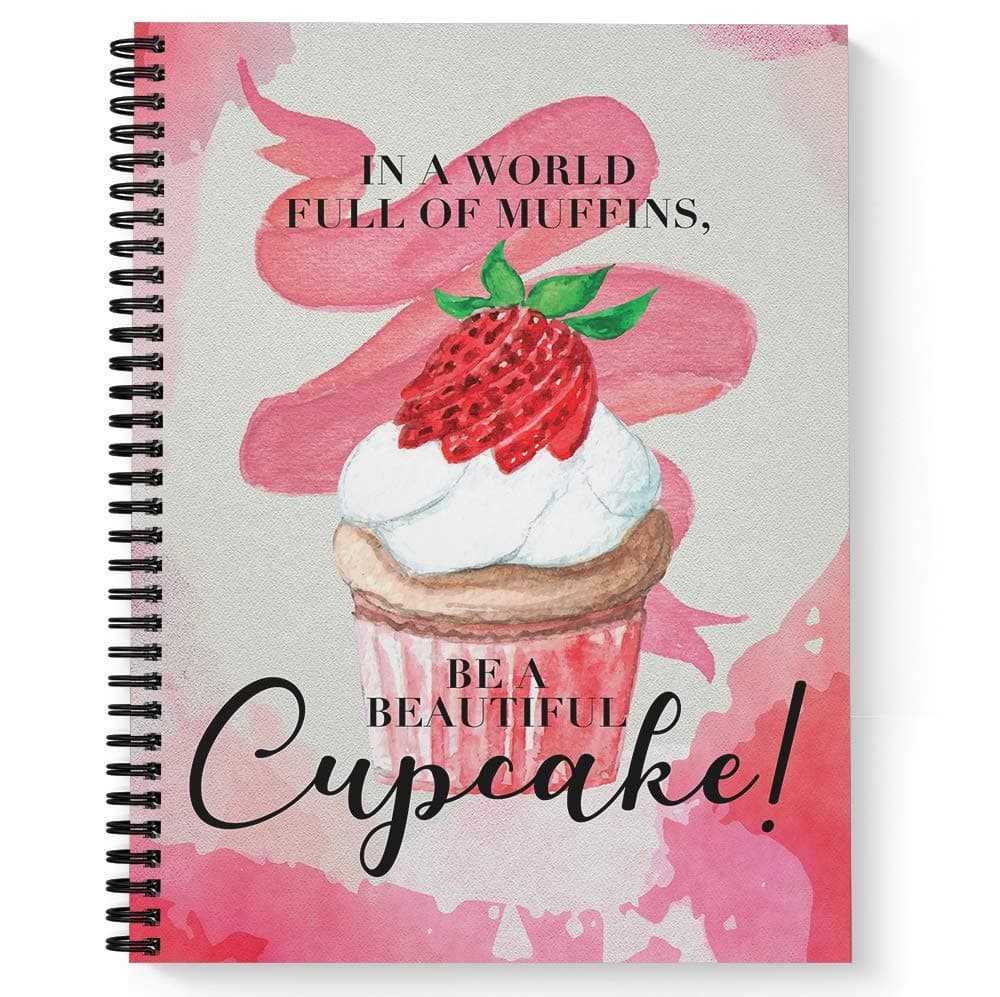 Gotcha Covered Notebooks Softcover Be A Cupcake 8.5" x 11" Spiral Notebook/Journal, 120 College Ruled Pages, Durable Gloss Laminated Cover, Black Wire-o Spiral. Made in the USA