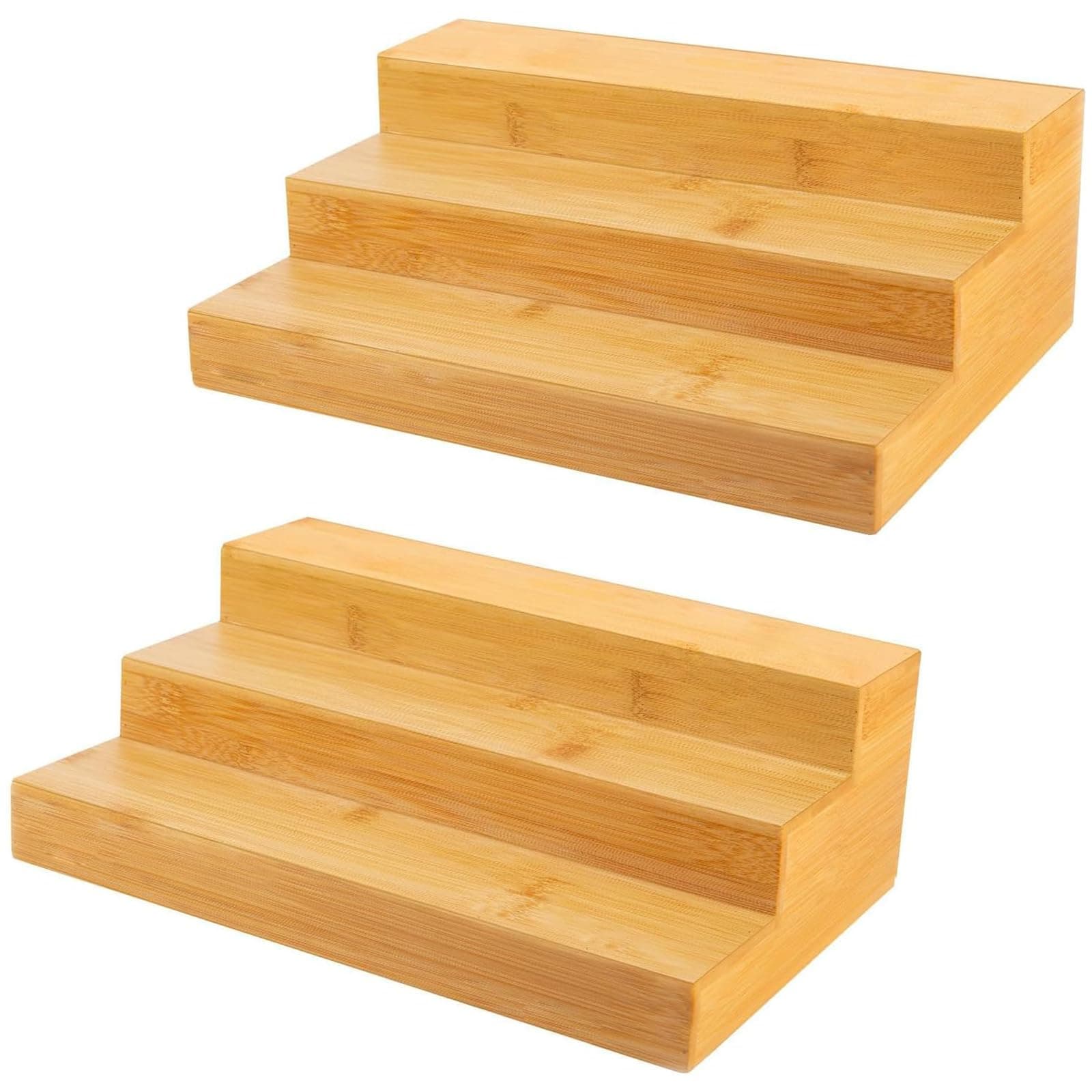 - 2 Pack Bamboo Spice Rack Organizer for Kitchen Counter, 3 Tier Spice Shelf Holder for Cabinet (Jars Not Included)