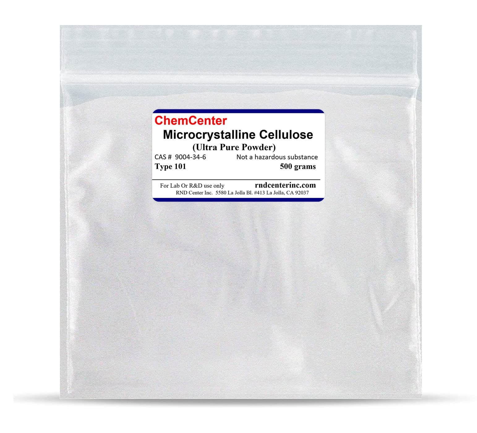 Microcrystalline Cellulose, Type 101, 200 mesh Approx., 500 Grams (1.1 Pounds)
