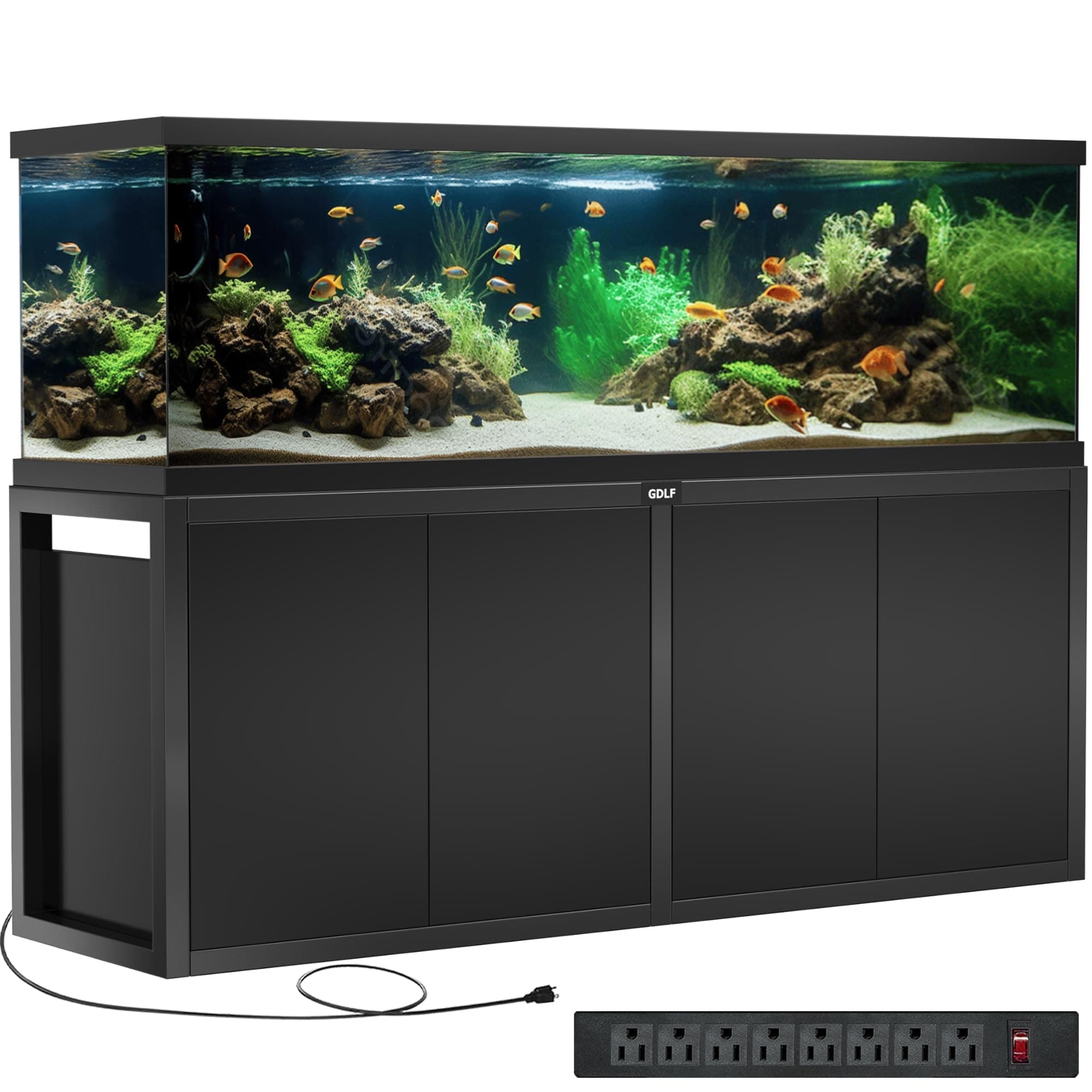 GDLF 125-150 Gallon Fish Tank Stand, Heavy Duty Metal Aquarium Stand with Power Outlet and Cabinet for Fish Tank Filters and Accessories,72.8" L*18.9" W,2200LBS Capacity