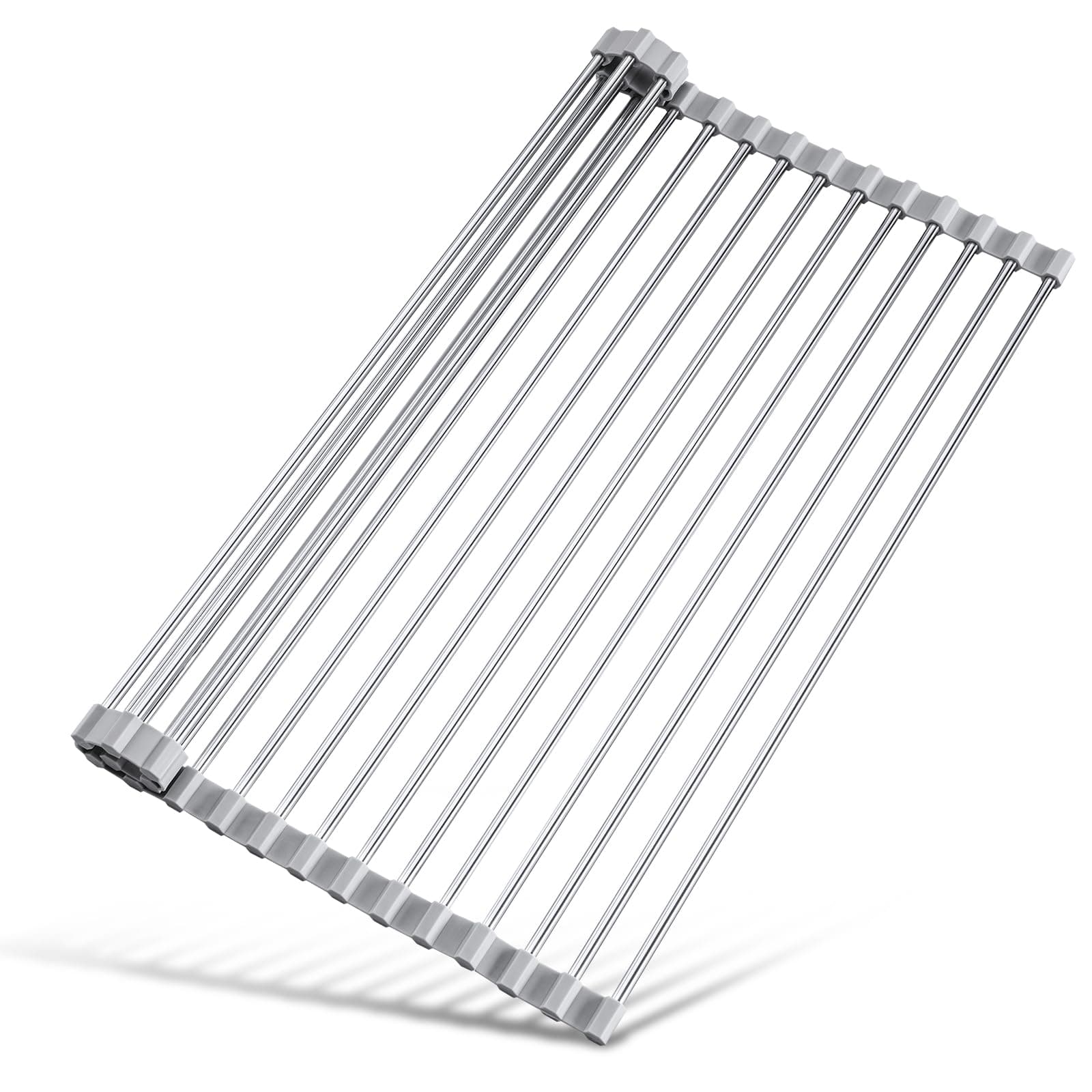 Tomorotec Roll Up Dish Drying Rack, Over The Sink Dish Drying Rack, 45 x 30 cm Portable Stainless Steel Rolling Rack Multipurpose Kitchen Drainer Caddy Organizer Storage Space Saver Shelf Holder, Gray