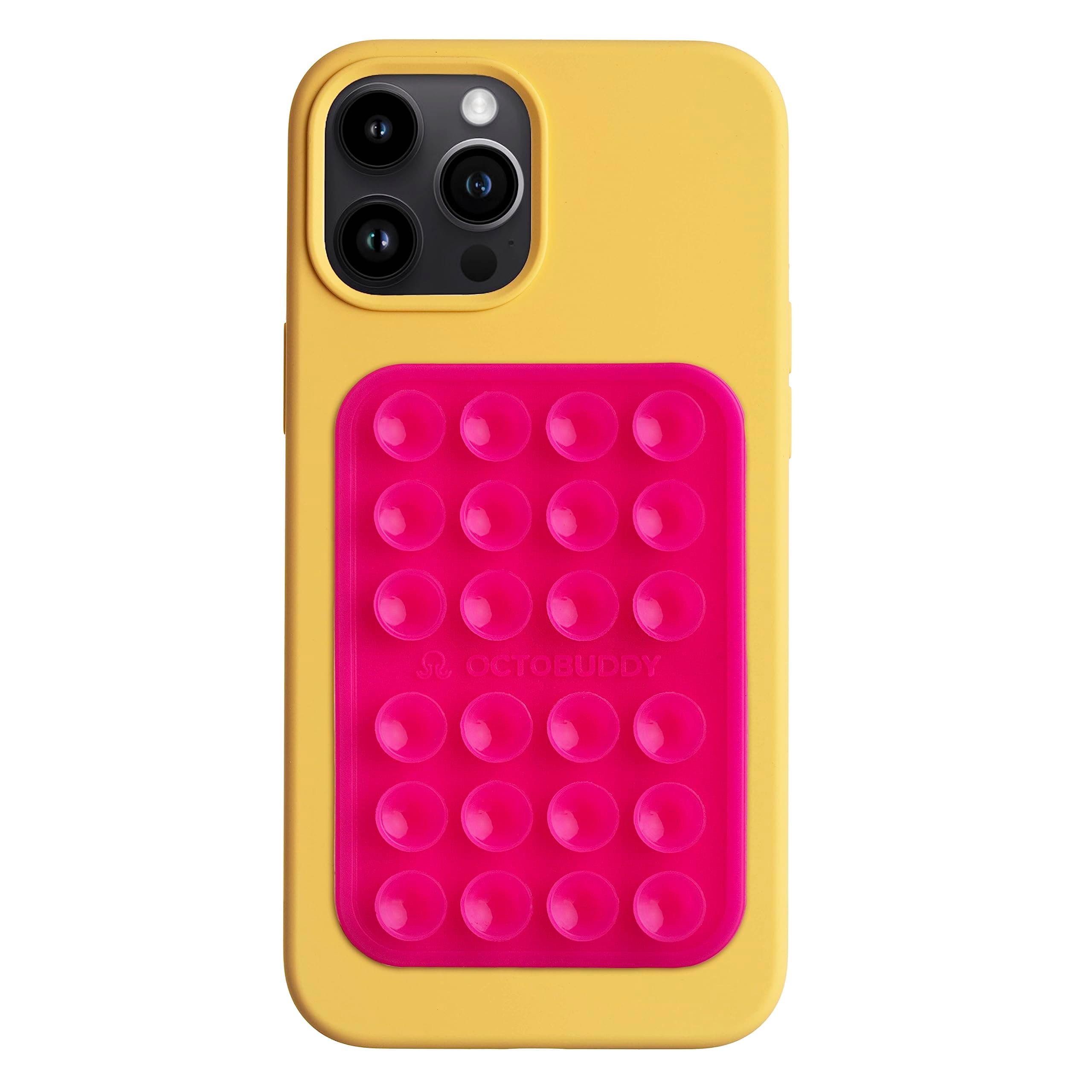 OCTOBUDDY Classic MAX - Silicone Suction Phone Case Adhesive Mount - Hands-Free, Strong Grip Holder for Selfies and Videos - iPhone and Android Compatible - 2.6″ x 3.9″, Hot Pink