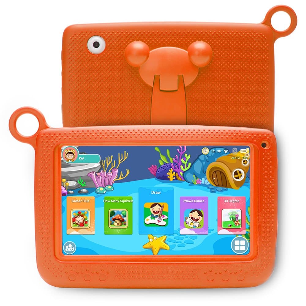 NPOLE Kids Tablet Android 7 Inch 1280x800 IPS Display with Parental Control Software - iWawa 8G ROM 1G RAM Wifi Camera 3D Game HD Video Supported (Orange)