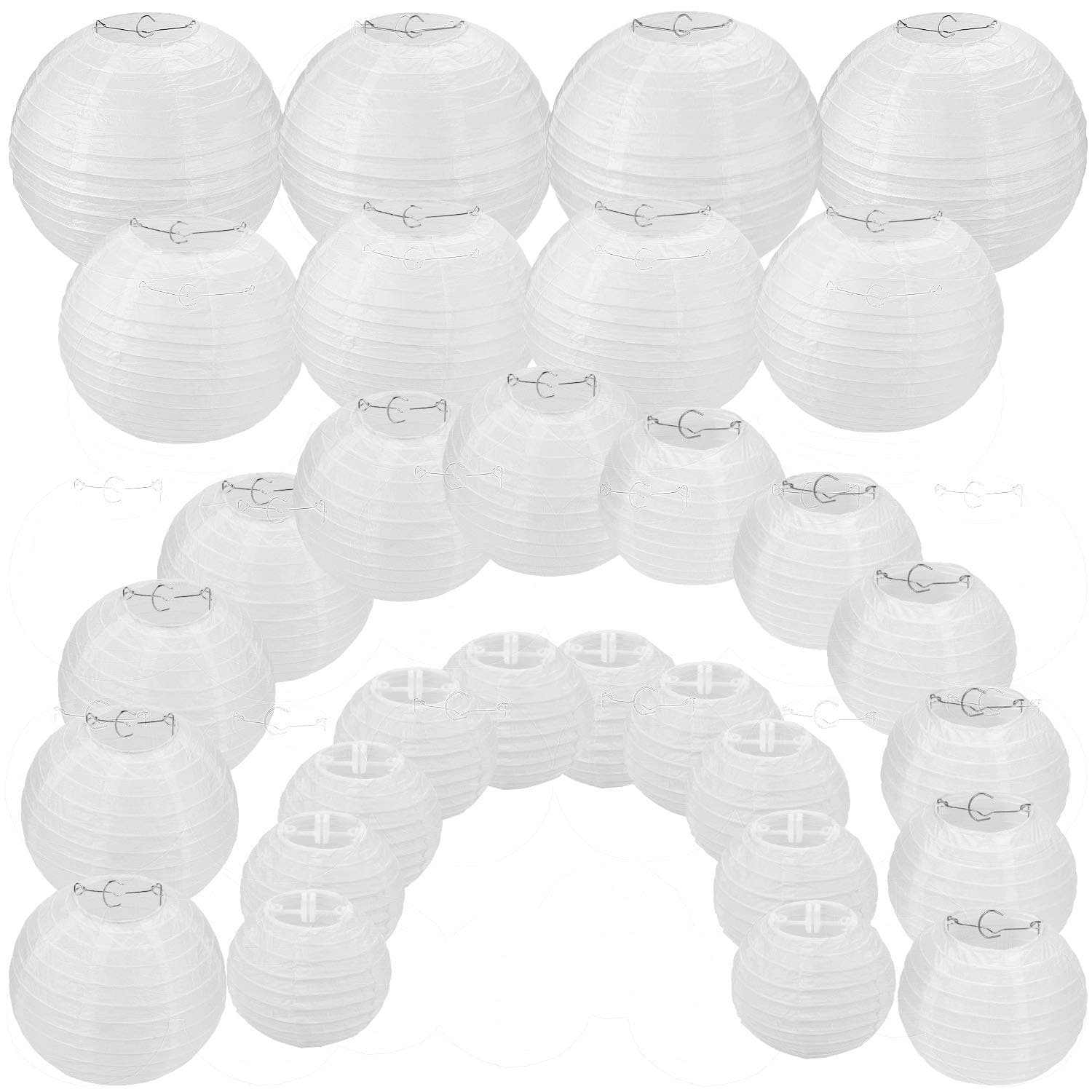 30 Pack White Paper Lanterns 4" 6" 8" 10" 12" Assorted Sizes, CertBuy White Hanging Round Lanterns for Birthday Wedding Baby Shower Festival Christmas Party Decoration - Great for Indoor or Outdoor