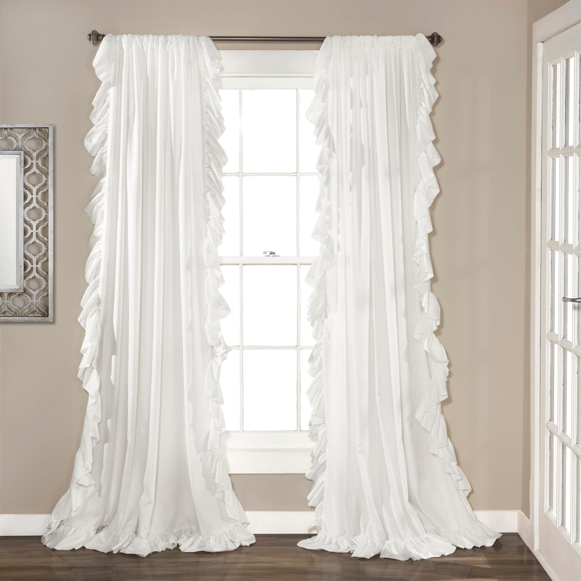 Lush Decor Reyna Ruffle Window Curtain Panel Set for Living, Dining, Bedroom (Pair), 54"W x 84"L, White