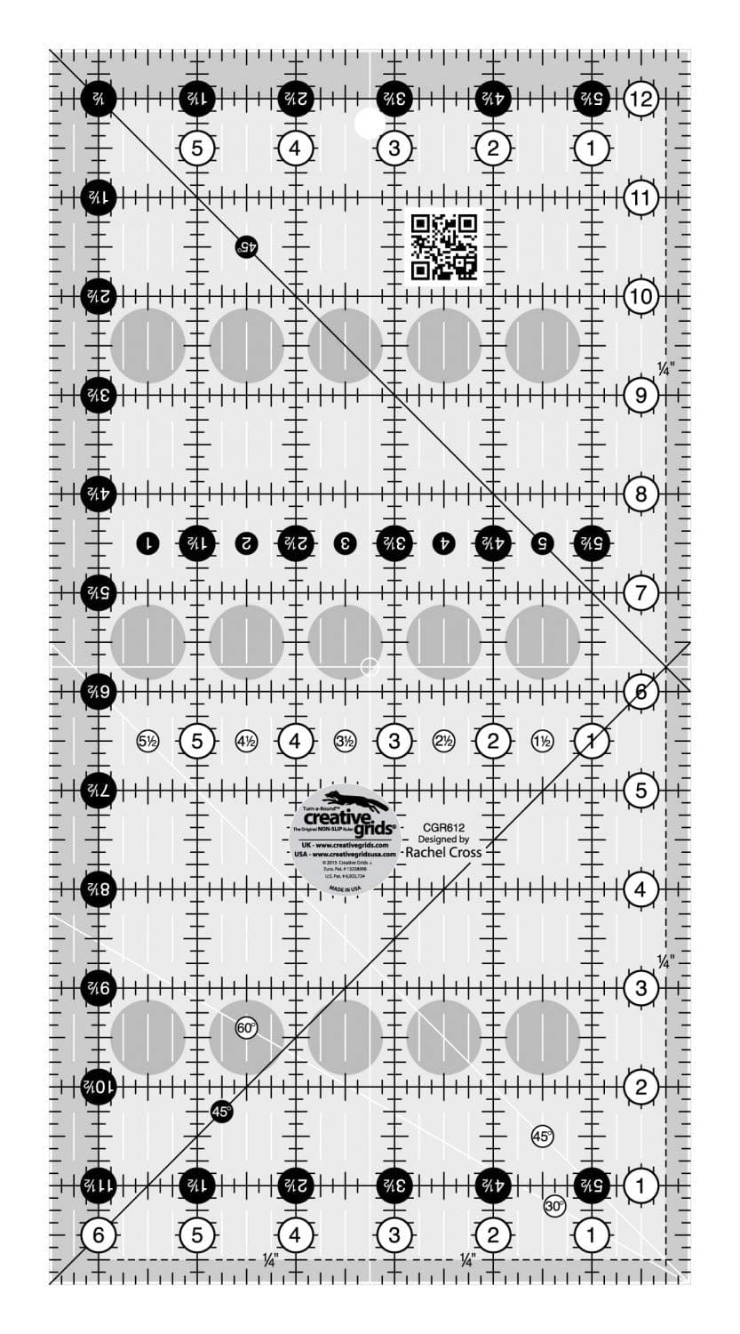 Creative Grids Non Slip 6-1/2 Inch X 12-1/2 Inch Rectangle Quilting Ruler by