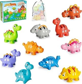 Jetbotell52 PCS Dinosaur Alphabet Learning Toys for Toddlers 2-4, 10 Different Dinosaur Figures, Double Sided ABC Matching Game, Preschool Activities Montessori Fine Motor Toys for Toddlers Kids