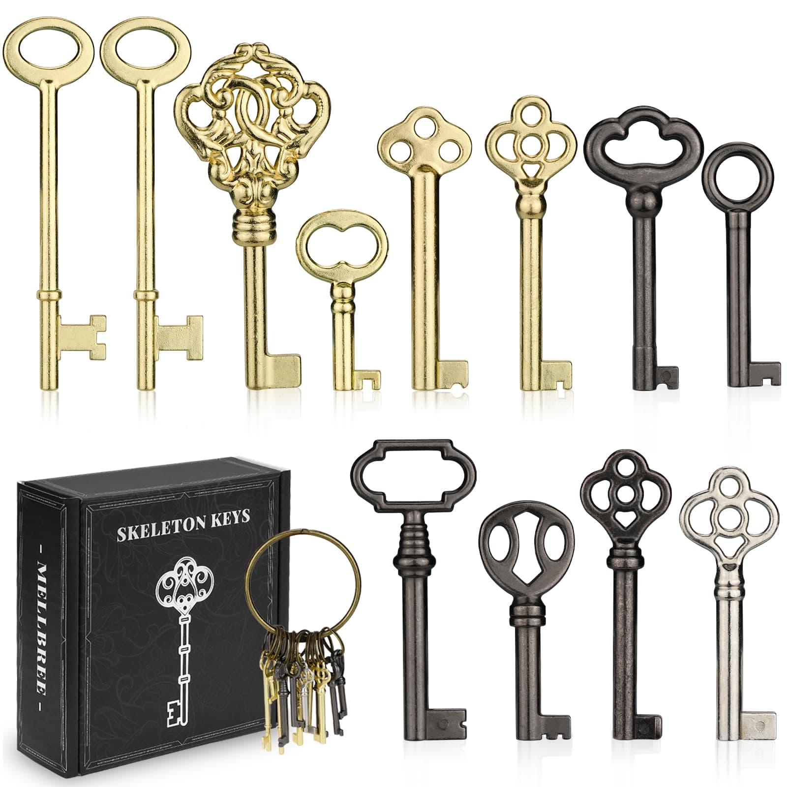 Skeleton Key, 12-Key Universal Hollow Barrel Skeleton Keys Kit for Antique Dresser, Chinese Cabinet, Antique Furniture and Old Style Cabinets or Doors, Select Furniture Limited Compatibility