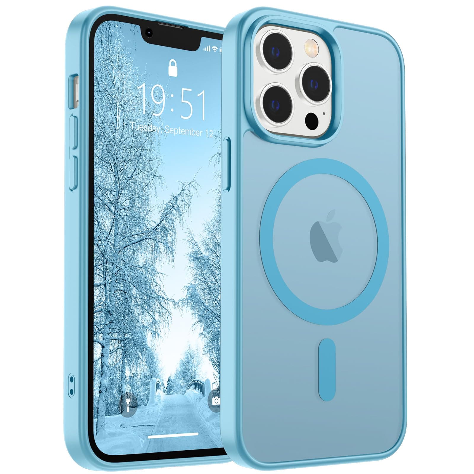 SUPFINE Magnetic for iPhone 13 Pro Max Case (Compatible with MagSafe) (Military Grade Drop Protection) Slim Translucent Matte Shockproof with Anti-Fingerprint Phone Case,Light Blue