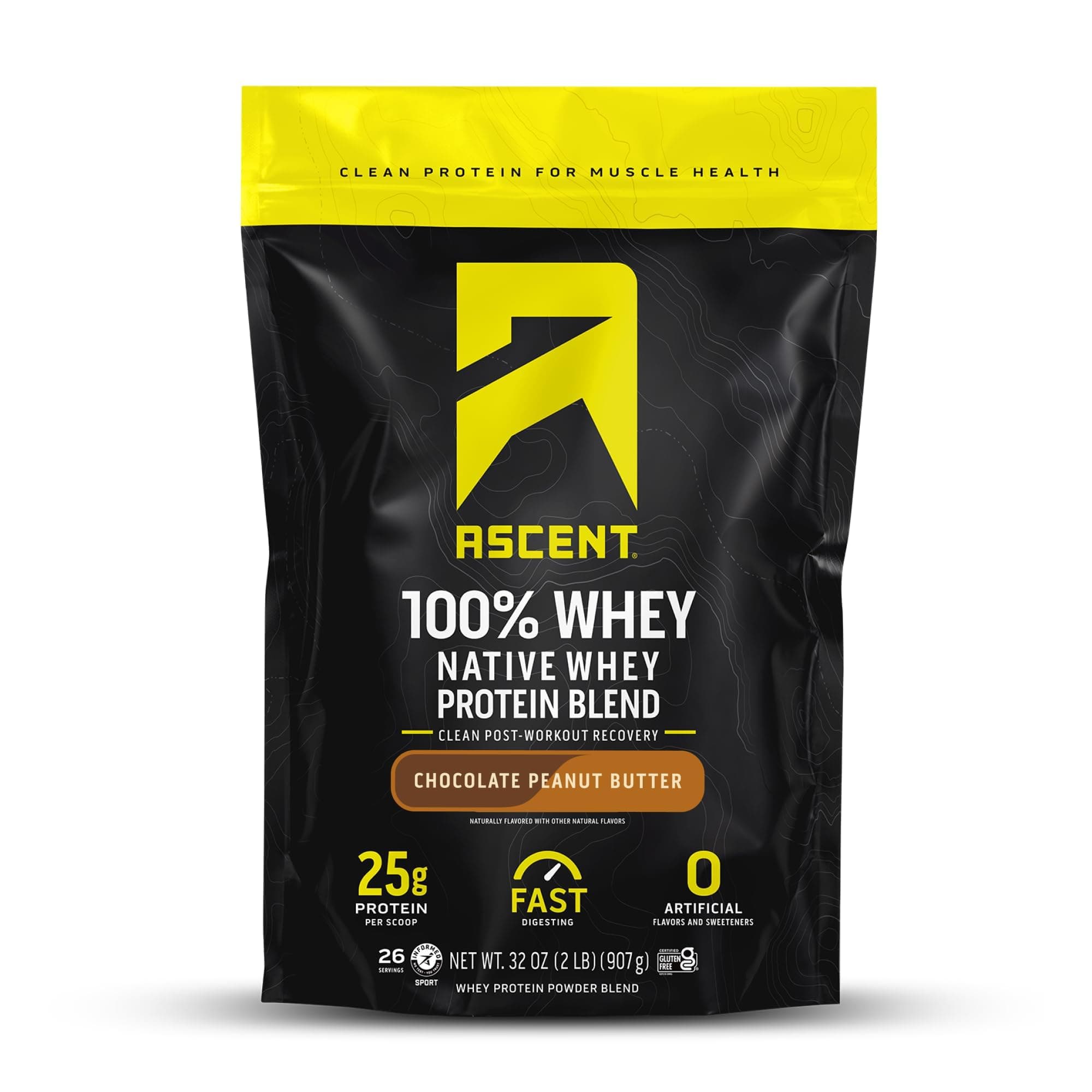 100% Whey Protein Powder - Post Workout Whey Protein Isolate, Zero Artificial Flavors & Sweeteners, Gluten Free, 5.7g BCAA, 2.7g Leucine, Essential Amino Acids, Chocolate Peanut Butter 2 lb