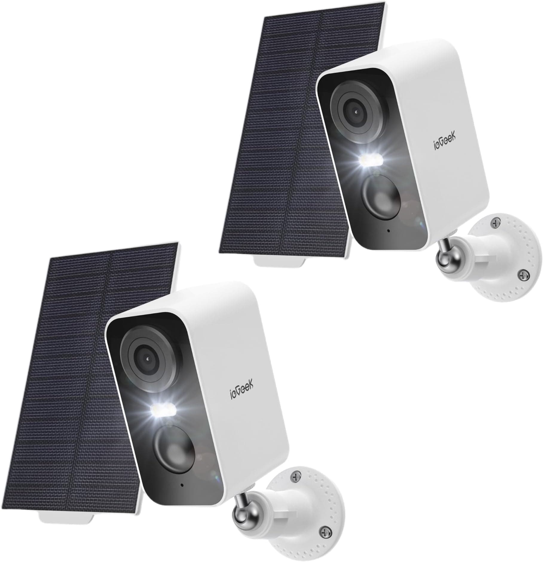ieGeek Solar Security Cameras Wireless Outdoor, 2 Pack 2K WiFi Battery Camera System for Home Surveillance, Battery Powered Cam with 3MP Color Night Vision, PIR, AI, 2-Way Talk, IP65, Works with Alexa