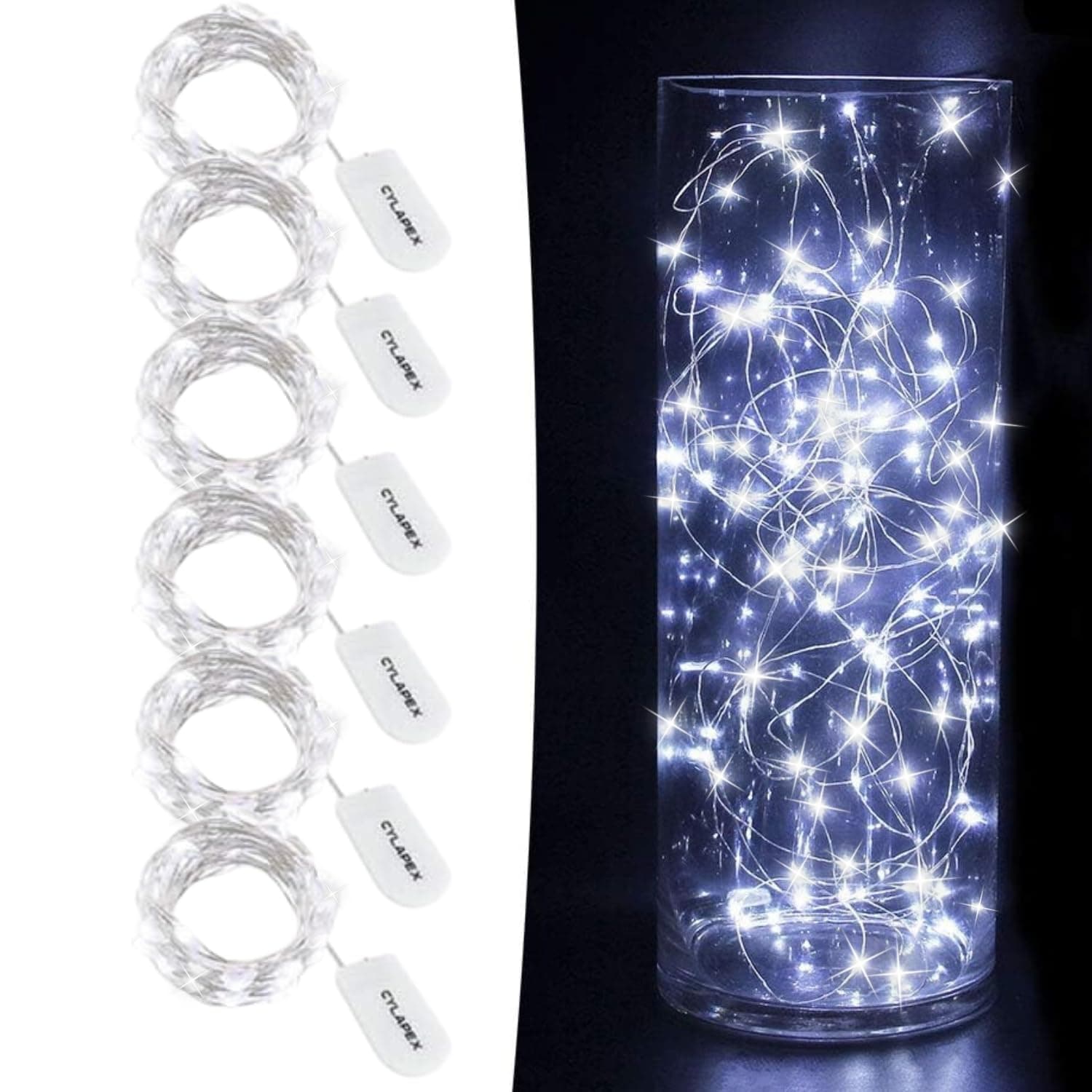 CYLAPEX 6 Pack Cool White Fairy String Lights Battery Operated Fairy Lights Firefly Lights LED Starry String Lights 3.3ft 20 LEDs Silvery Copper Wire for Christmas DIY Decoration Costume Wedding Party