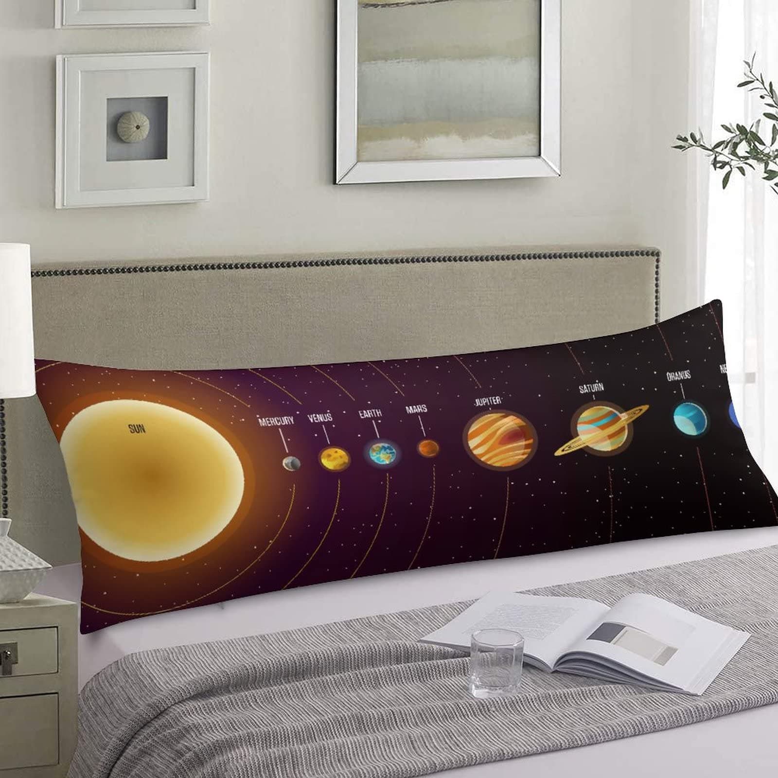Solar System Body Pillow Cover Outer Space Universe Galaxy Planet Long Pillow Case Protector With Zipper Decorative Rectangle Soft Large Pillow Cases Covers For Bedding,Couch,Sofa,Home Gift 20"x54"