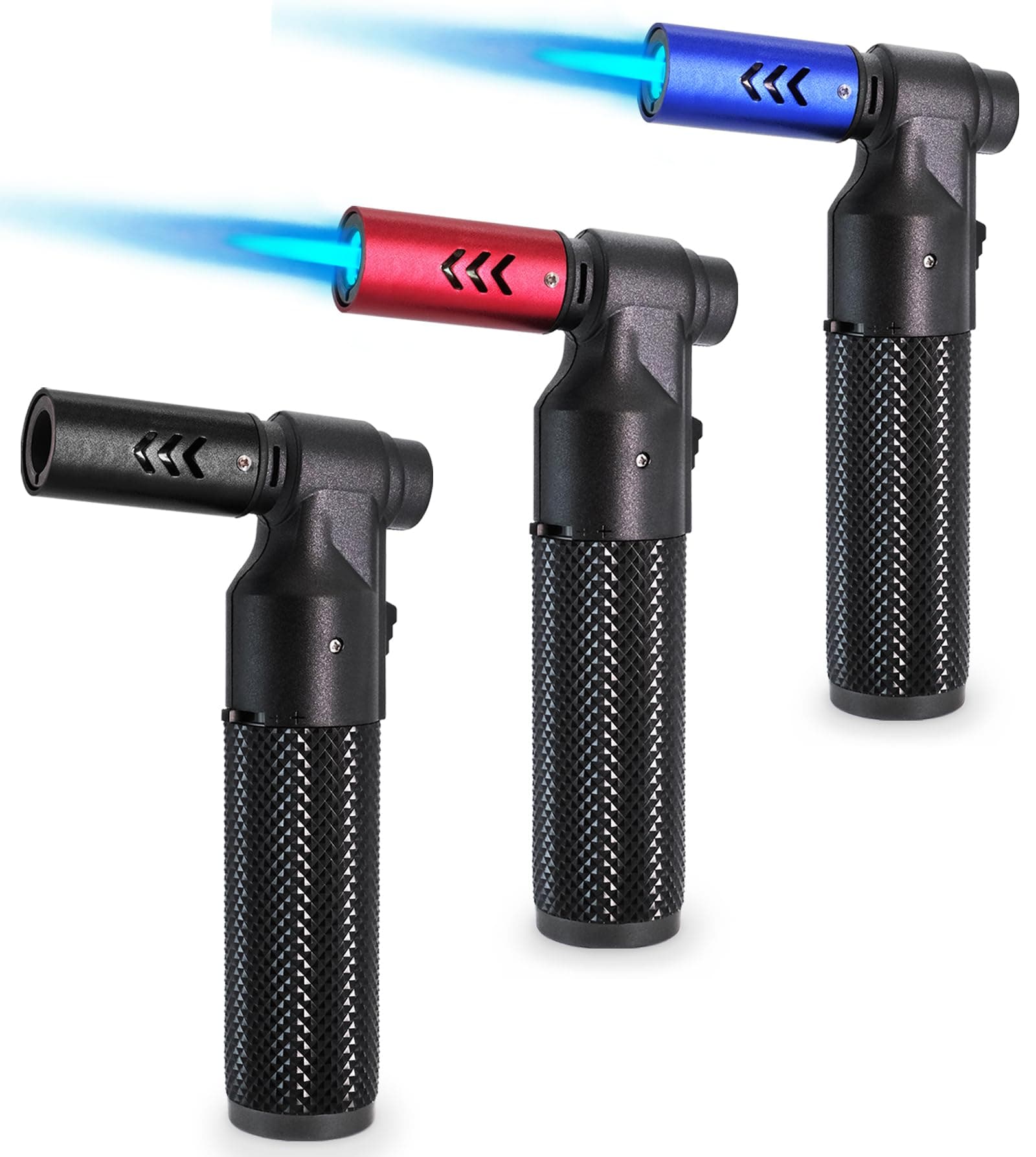 3 Pack Butane Torch Lighter Big Jet Flame Refillable Portable Butane Torch Adjustable Mini Blow Torch for Camping Grill Culinary Soldering Cooking Welding BBQ (Fuel Not Included)