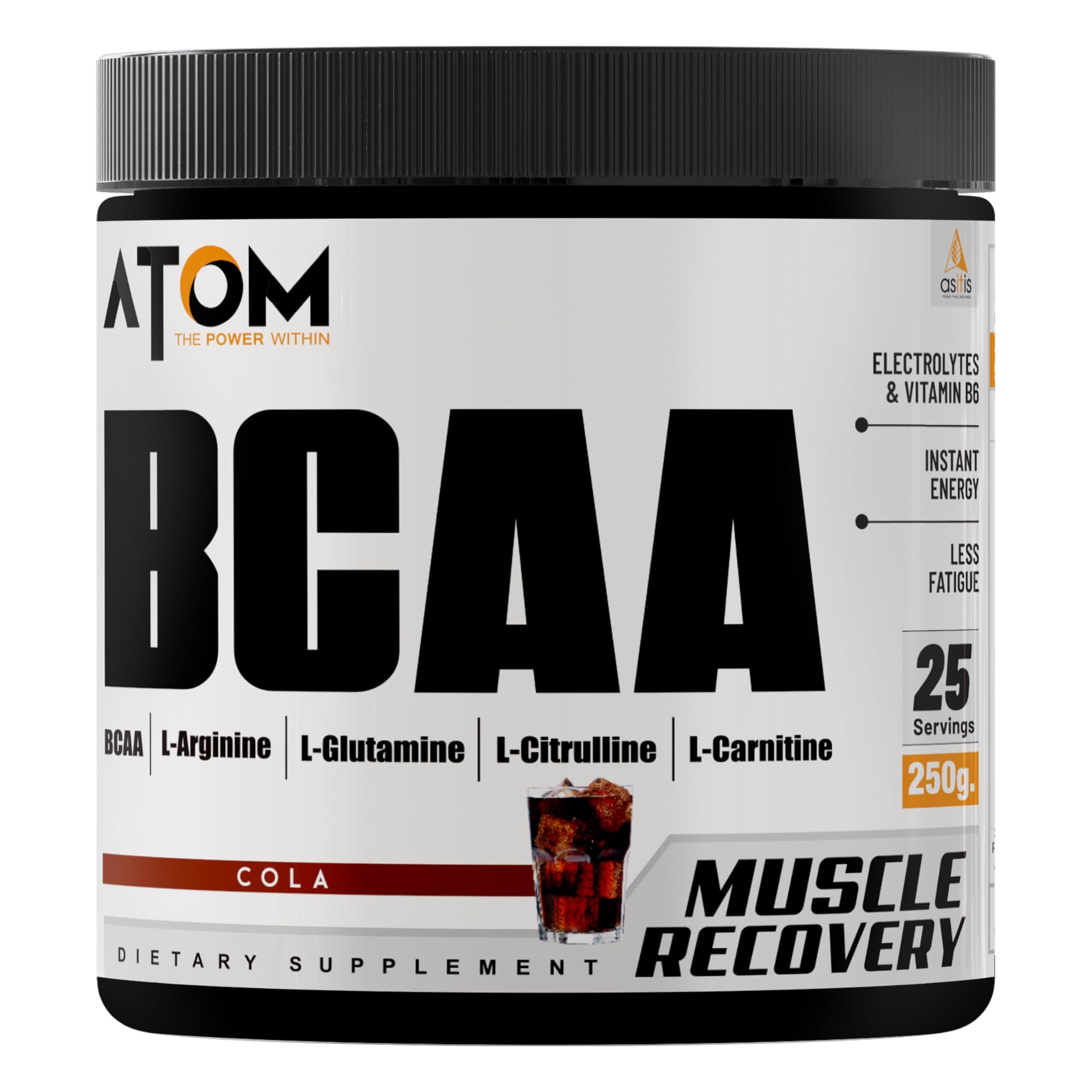 AS-IT-IS ATOM BCAA 250g with L-arginine, L-Carnitine, L-Citrulline for Energy burst & Athletic Performance | Cola Flavor