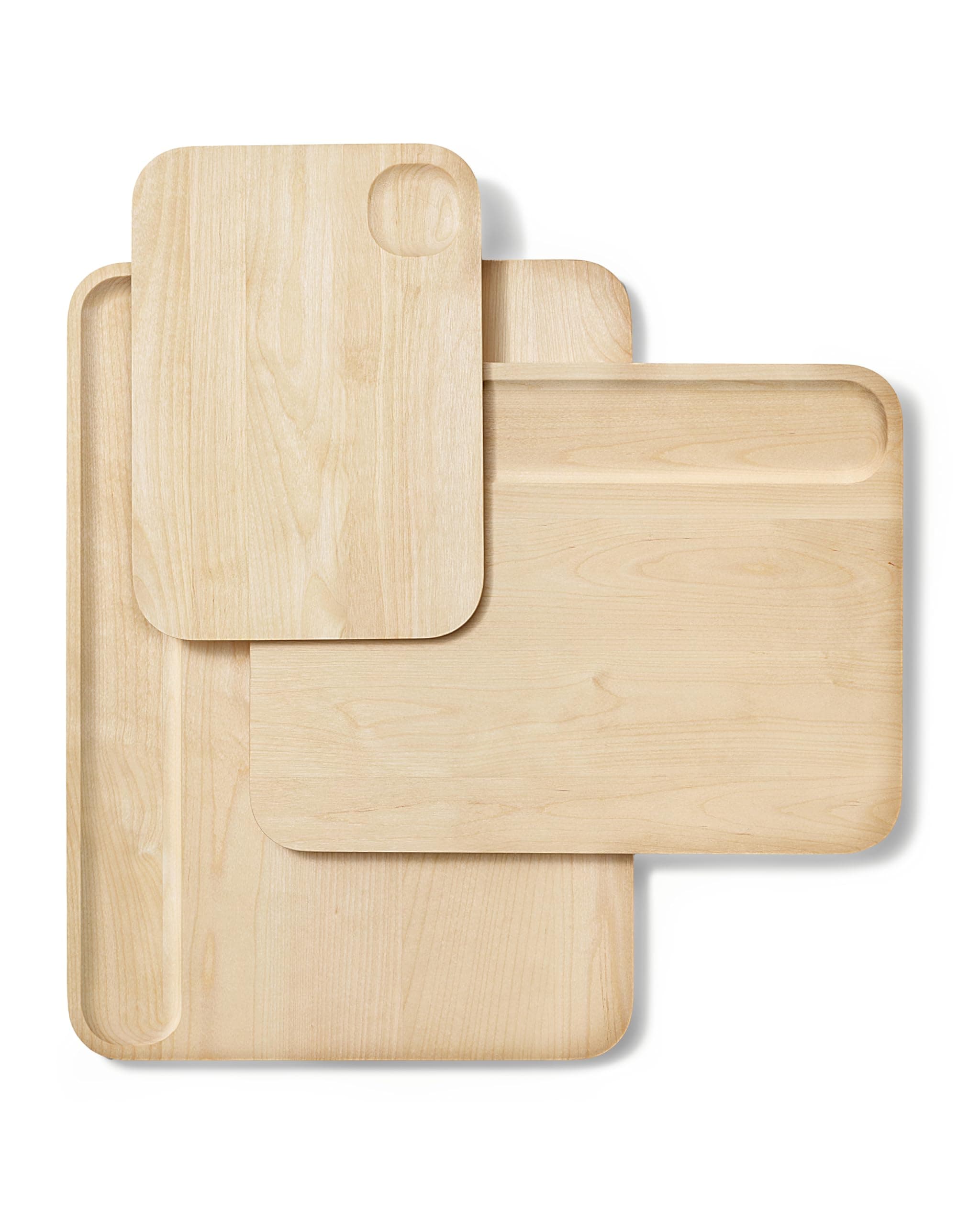 4-Piece Double Sided Wood Cutting Board Set - Made From FSC-Certified Birch Wood - Mineral Oil & Wax Finish - 3 Sizes - Small, Medium, & Large - Storage Organizers Included
