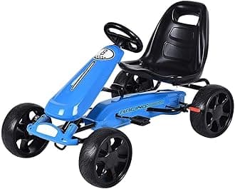 Costzon Pedal Go Kart, 4 Wheel Powered Ride On Toy, Pedal Car with Ergonomic Adjustable Seat, Handbrake, Non-Slip Rubber Wheels, Go Kart for Kids 2-5, Gift for Boys Girls (Blue)