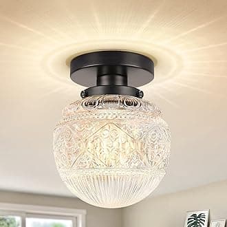 Black Semi Flush Mount, Globe Glass Small Modern Kitchen Light Fixture, Close to Ceiling Lights for Bedroom, Hallway, Porch