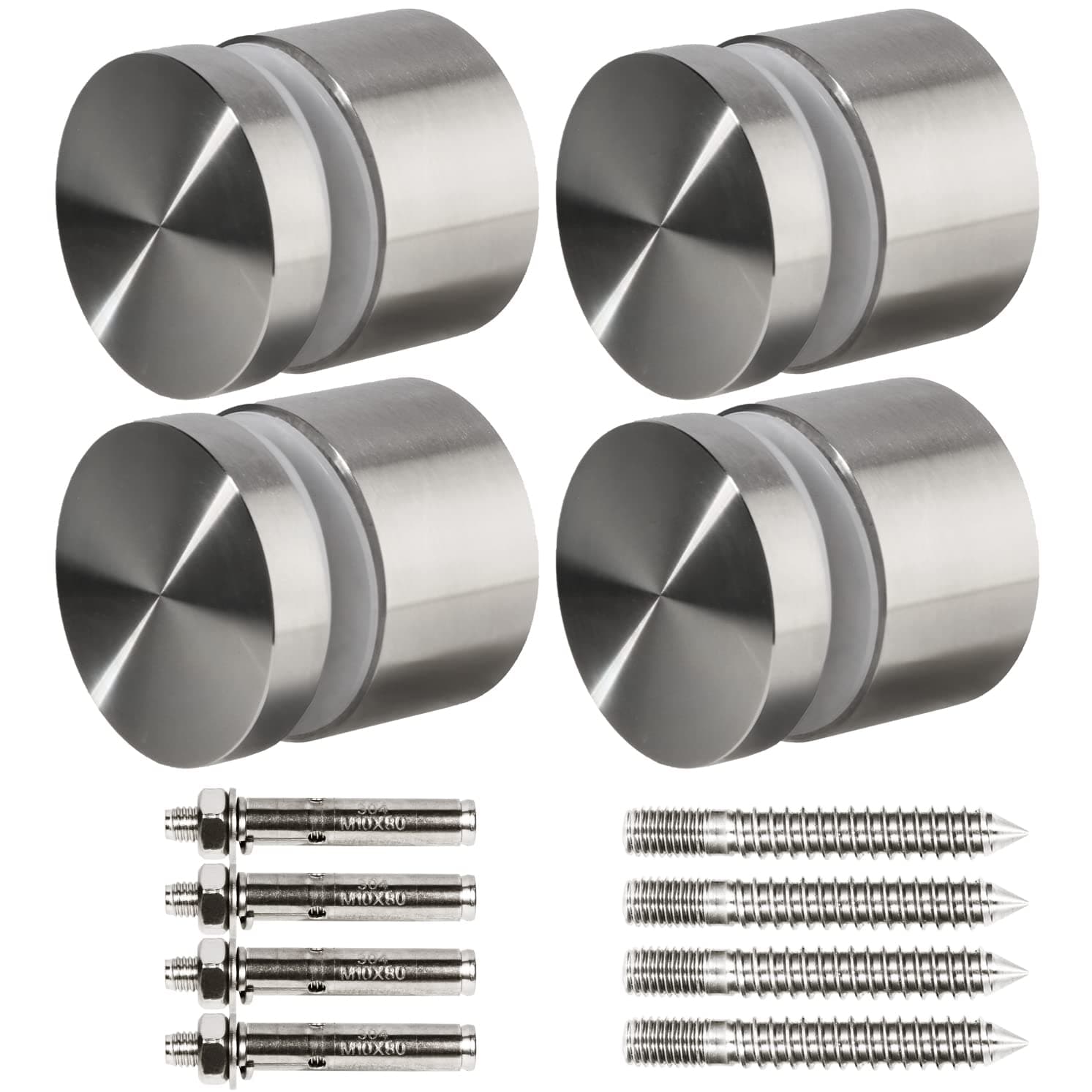 4 Pack LukLoy SS316 Solid 1.32lb Heavy Duty Glass Railing Standoff Large 2" Diameter Glass Pin for Balcony Stair Balustrade, Marine Grade