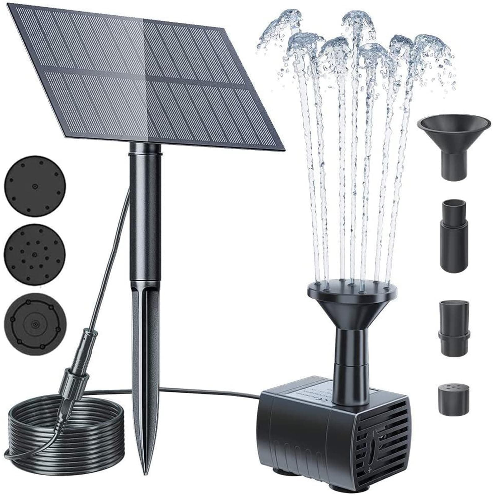Solar Fountain Kit for Water Feature, Solar Powered Water Fountain Pump with 4 Nozzles for Bird Bath, Ponds, Garden, Fish Tank